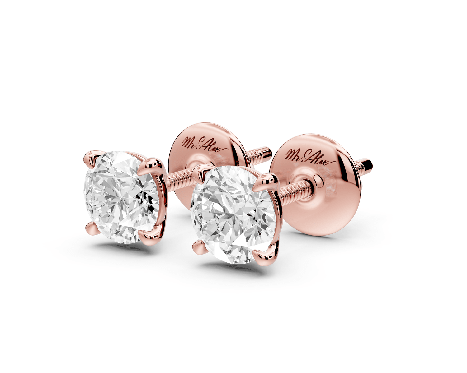 Aura - 1ct 14k rose gold Round - Cut Diamond Stud Earrings - Mr. Alex Jewelry