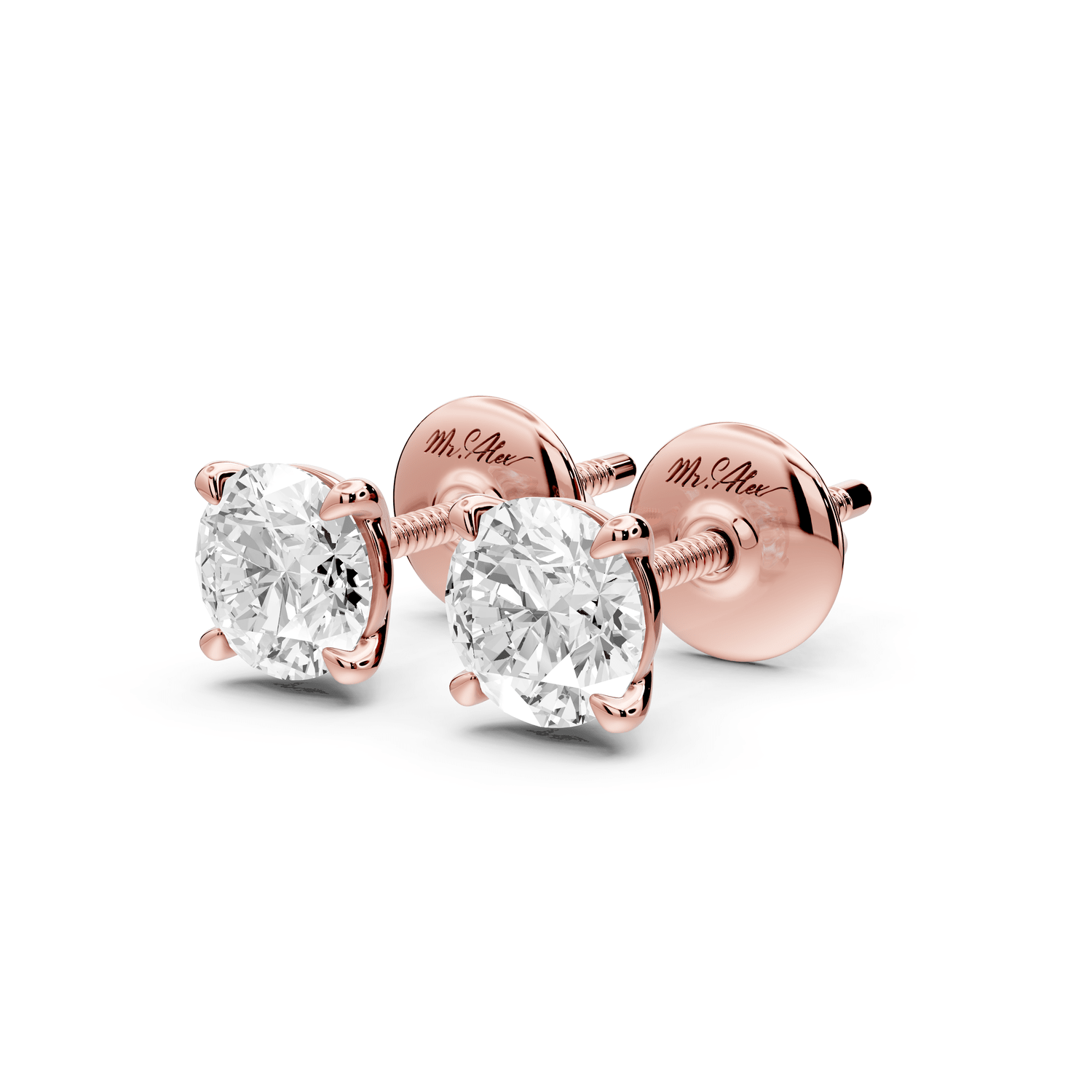 Aura - 1ct 14k rose gold Round - Cut Diamond Stud Earrings - Mr. Alex Jewelry