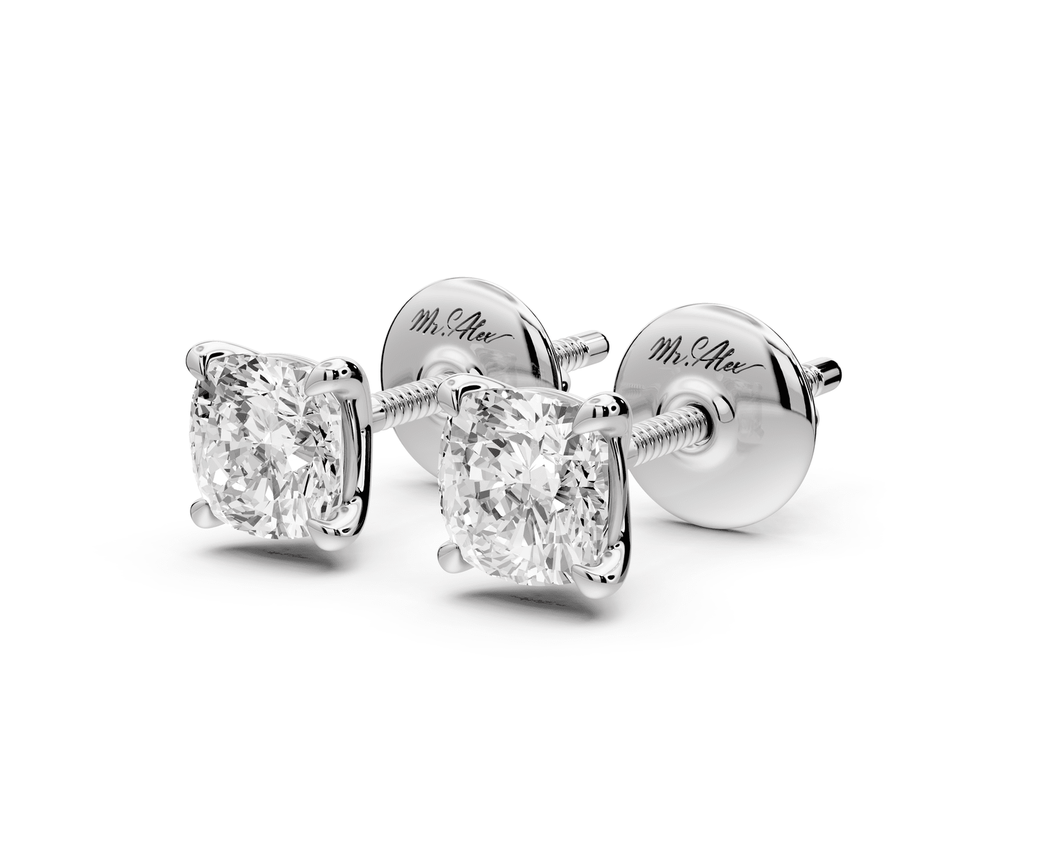 Aura - 1ct 14k white gold Cushion - Cut Diamond Stud Earrings - Mr. Alex Jewelry