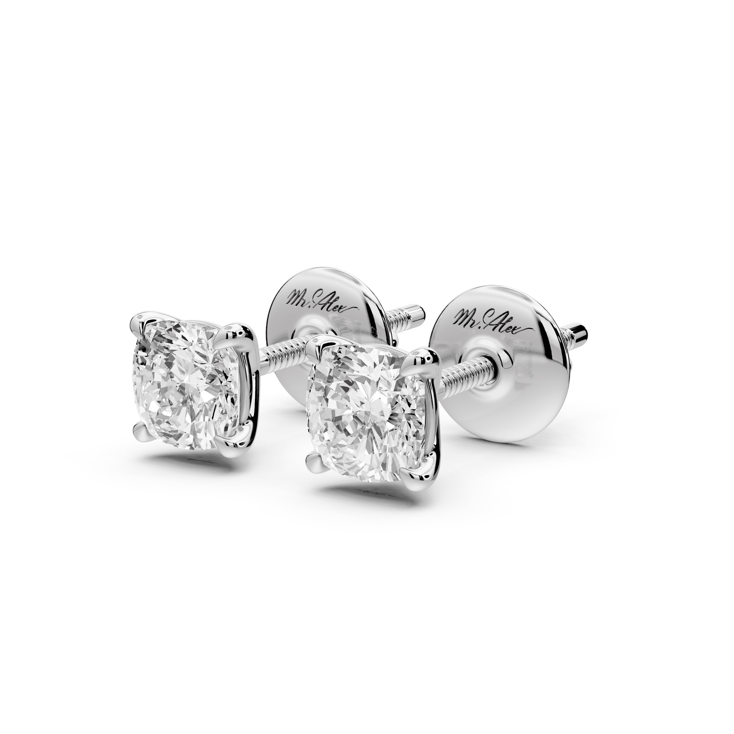 Aura - 1ct 14k white gold Cushion - Cut Diamond Stud Earrings - Mr. Alex Jewelry