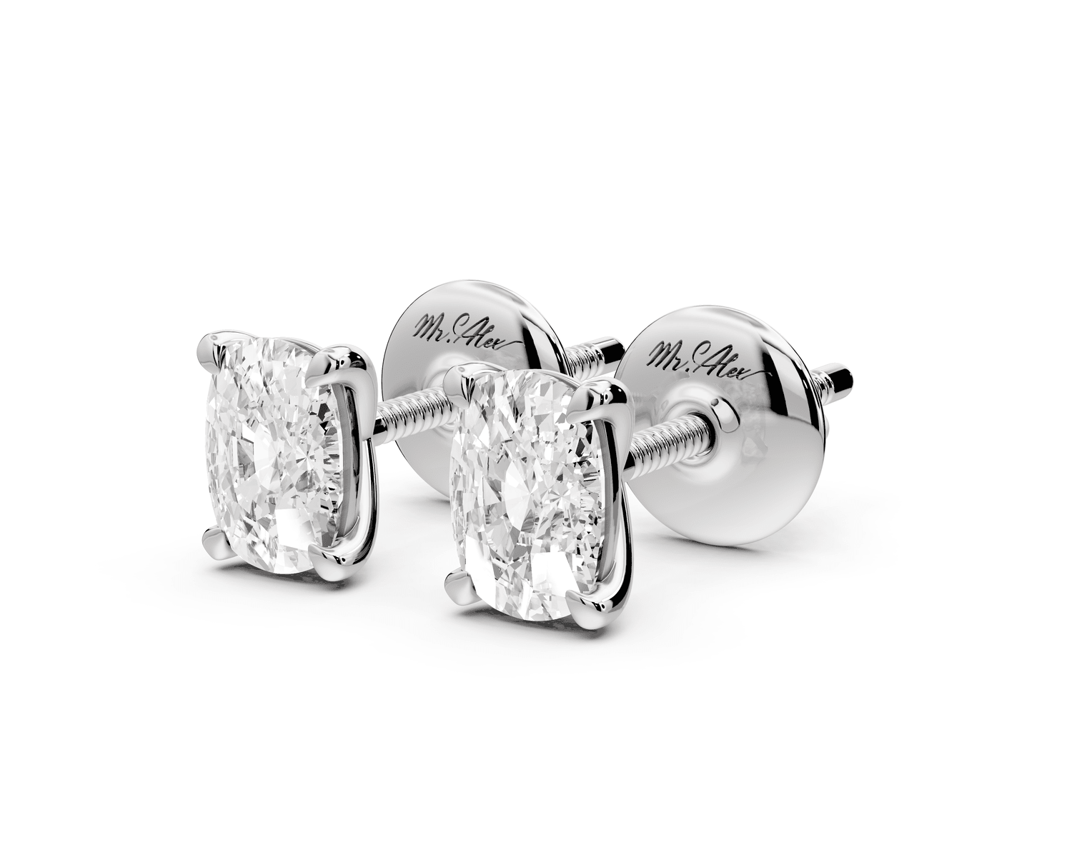 Aura - 1ct 14k white gold Elgcushion - Cut Diamond Stud Earrings - Mr. Alex Jewelry