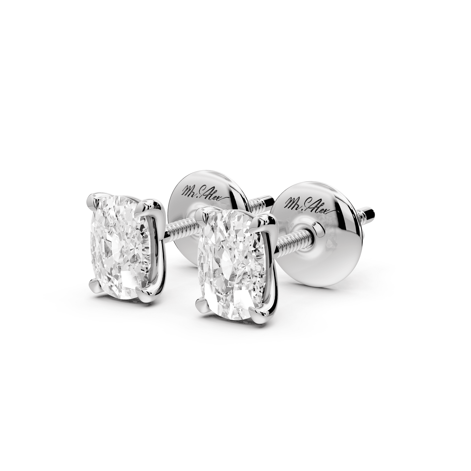 Aura - 1ct 14k white gold Elgcushion - Cut Diamond Stud Earrings - Mr. Alex Jewelry