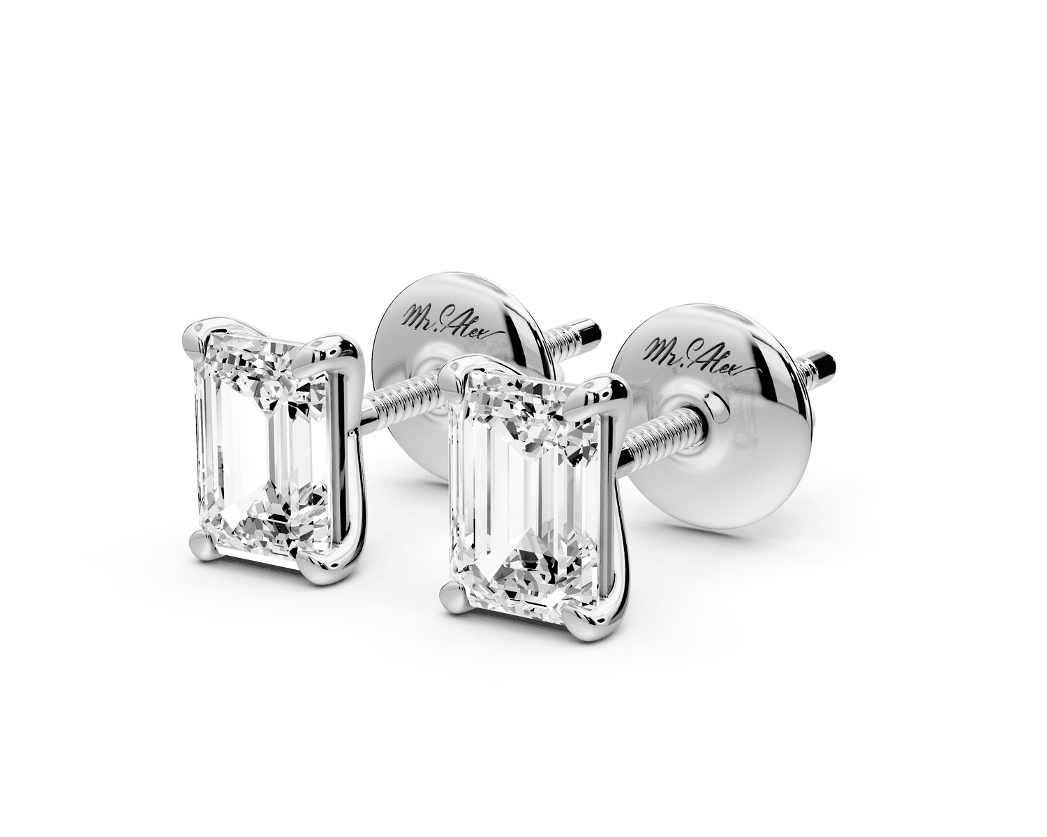 Aura - 1ct 14k white gold Emerald - Cut Diamond Stud Earrings - Mr. Alex Jewelry