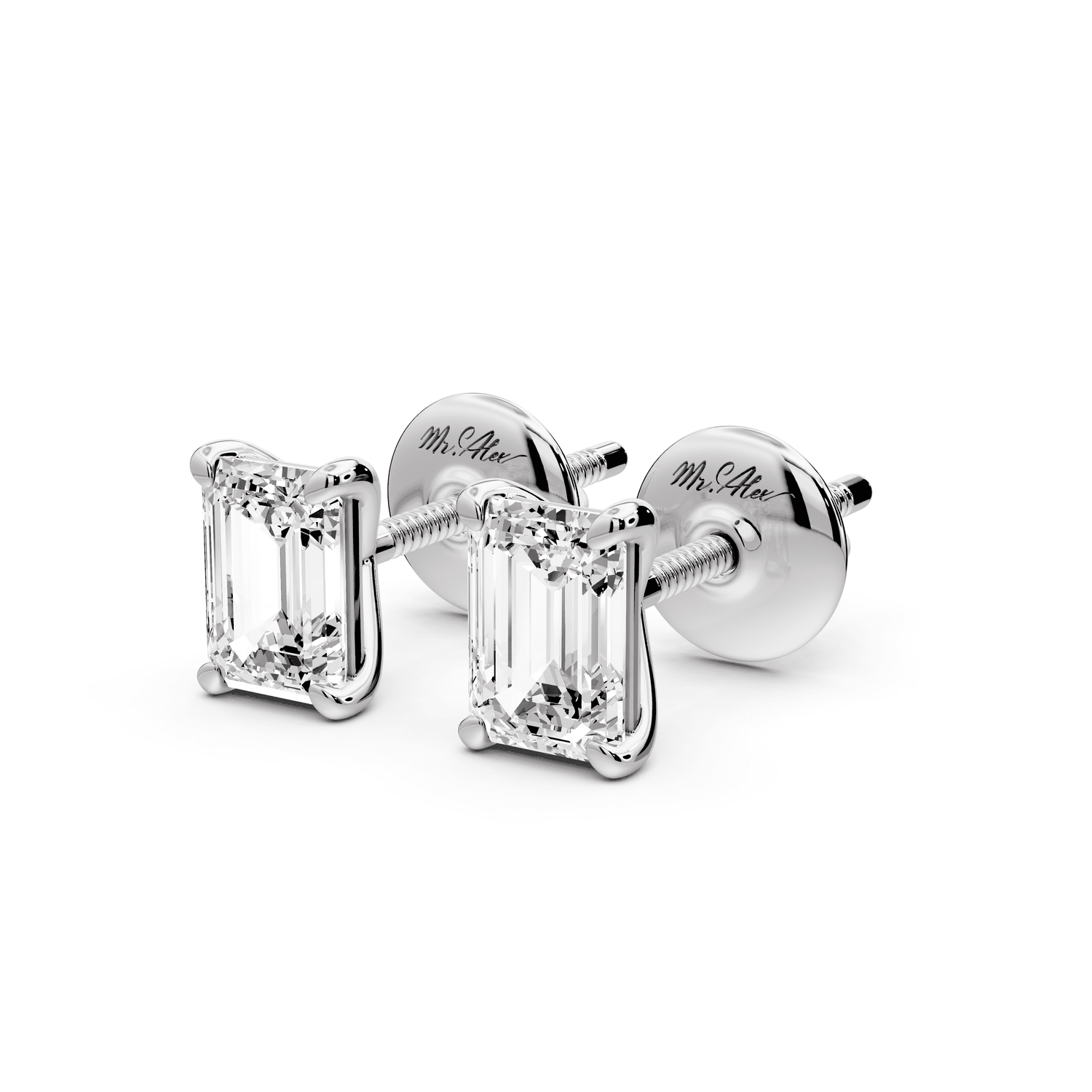 Aura - 1ct 14k white gold Emerald - Cut Diamond Stud Earrings - Mr. Alex Jewelry