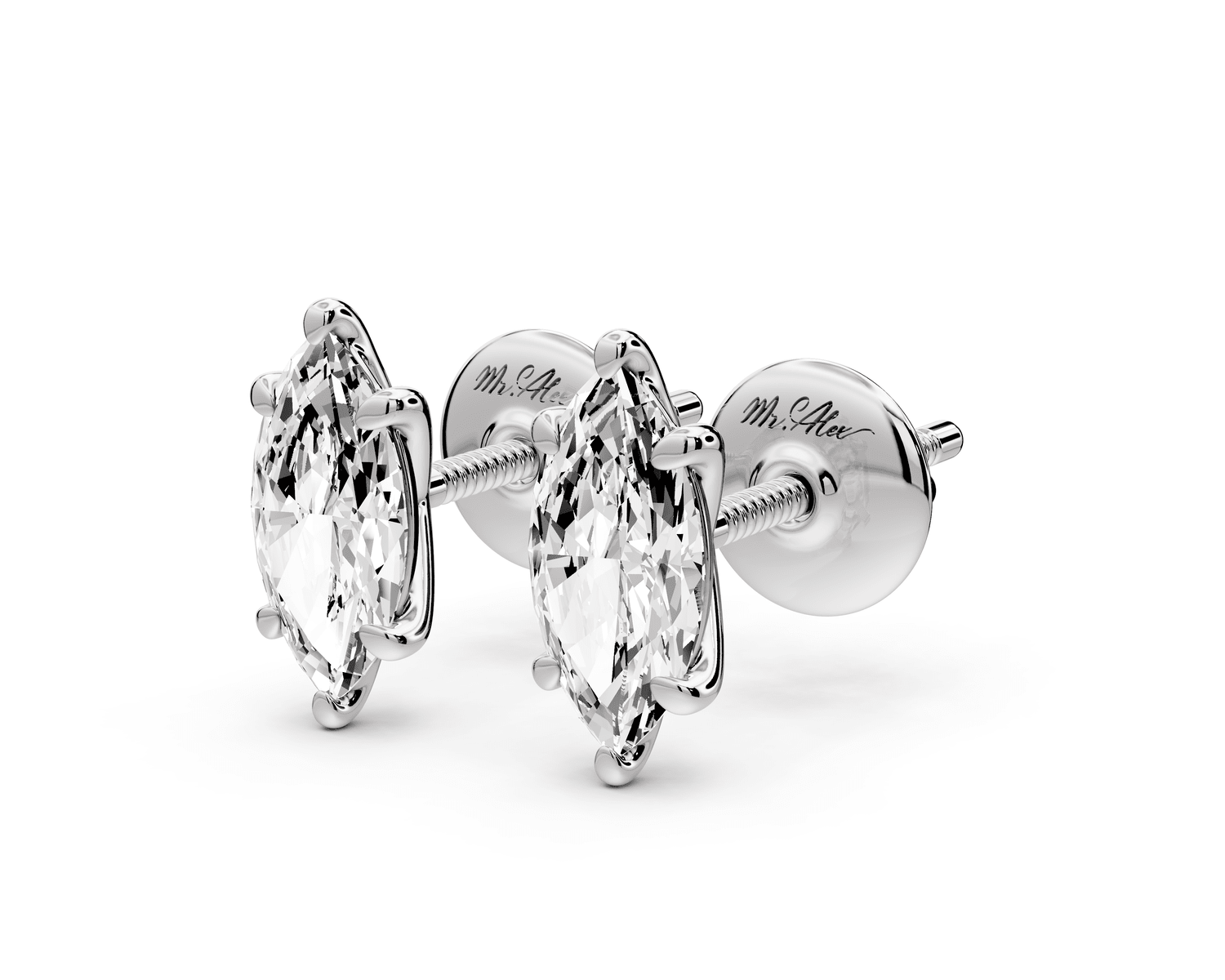 Aura - 1ct 14k white gold Marquise - Cut Diamond Stud Earrings - Mr. Alex Jewelry