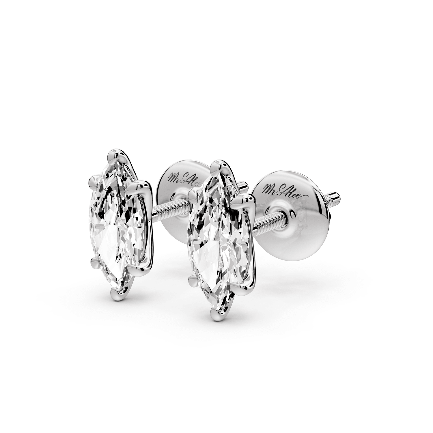 Aura - 1ct 14k white gold Marquise - Cut Diamond Stud Earrings - Mr. Alex Jewelry