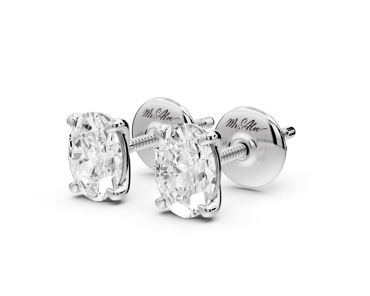 Aura - 1ct 14k white gold Oval - Cut Diamond Stud Earrings - Mr. Alex Jewelry