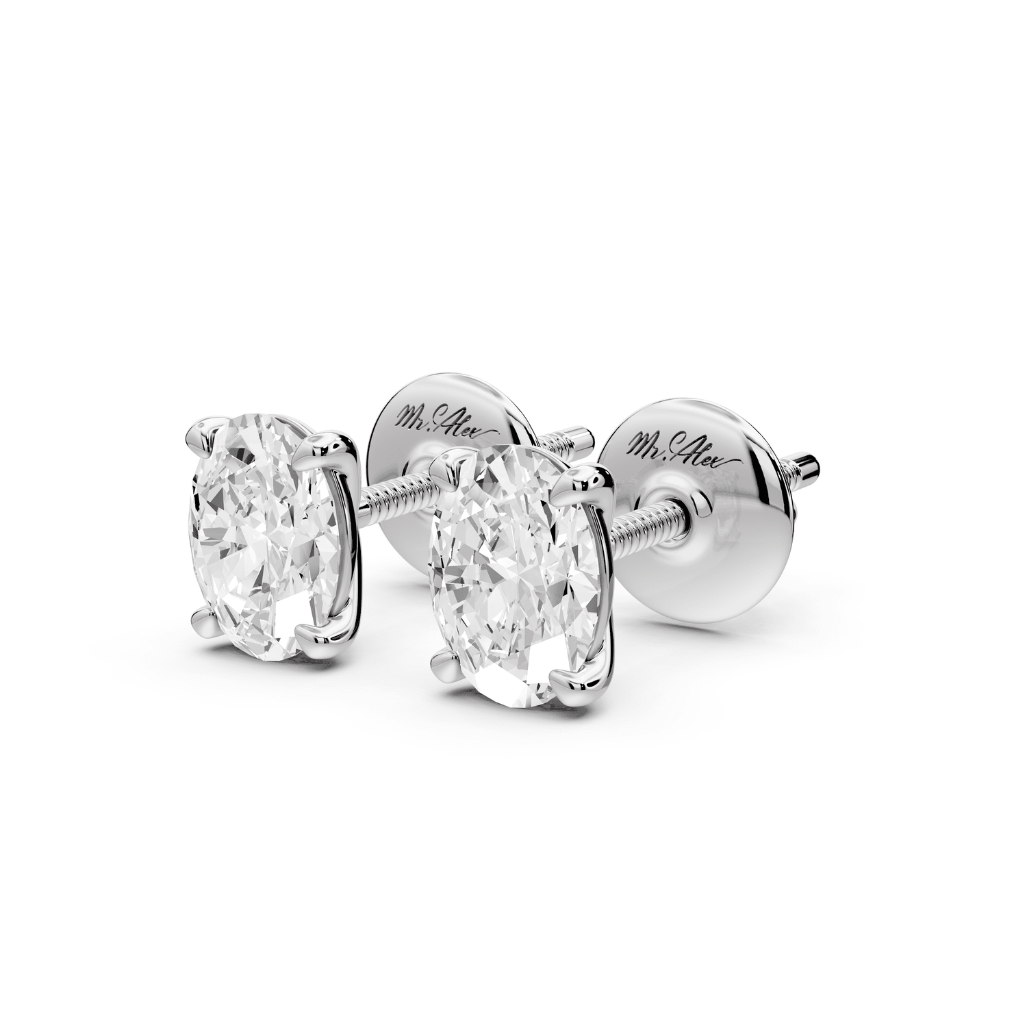 Aura - 1ct 14k white gold Oval - Cut Diamond Stud Earrings - Mr. Alex Jewelry
