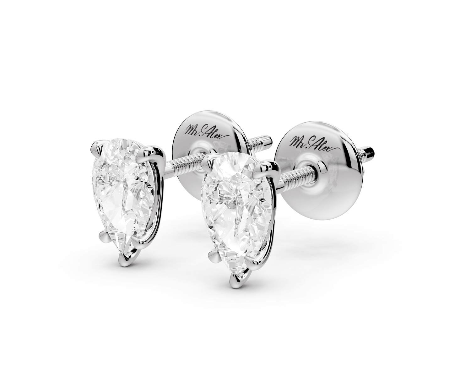 Aura - 1ct 14k white gold Pear - Cut Diamond Stud Earrings - Mr. Alex Jewelry