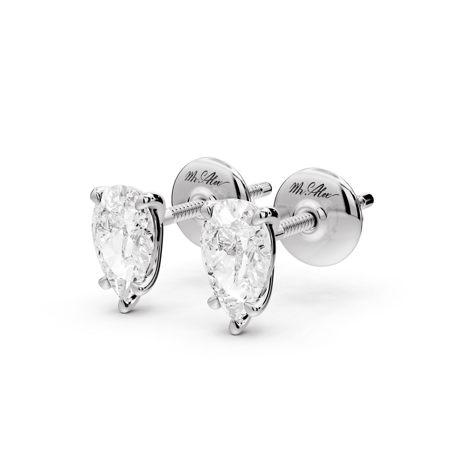 Aura - 1ct 14k white gold Pear - Cut Diamond Stud Earrings - Mr. Alex Jewelry