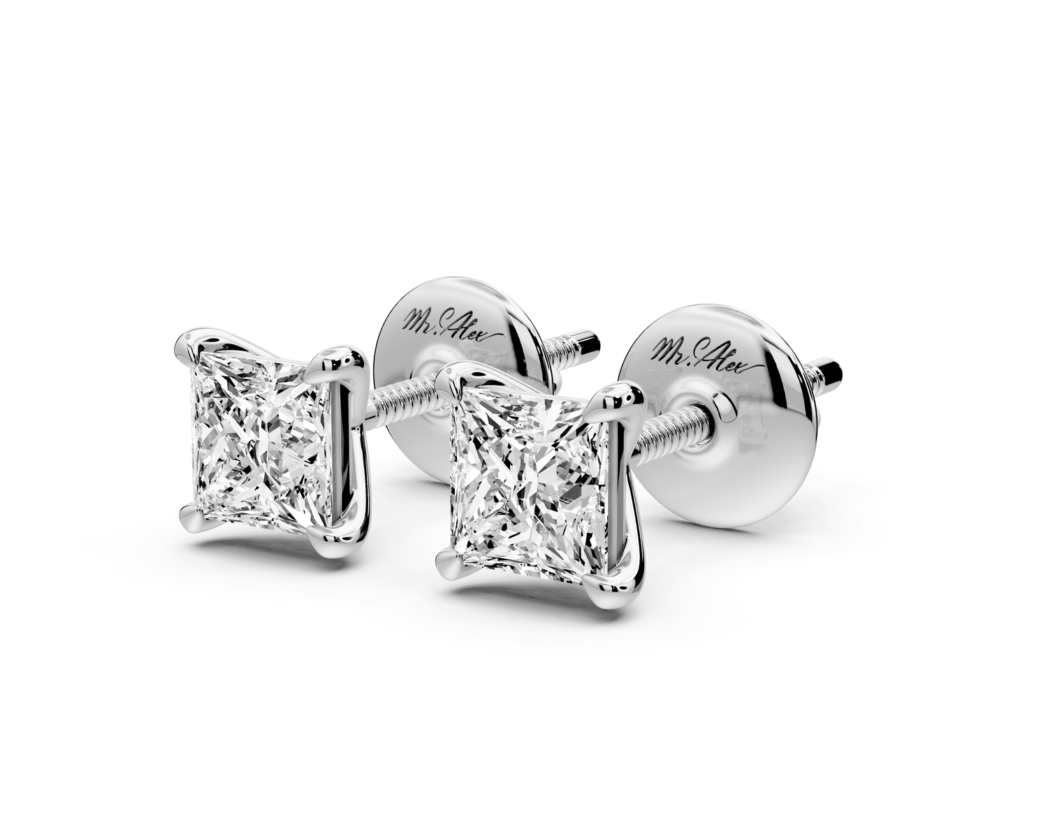 Aura - 1ct 14k white gold Princess - Cut Diamond Stud Earrings - Mr. Alex Jewelry