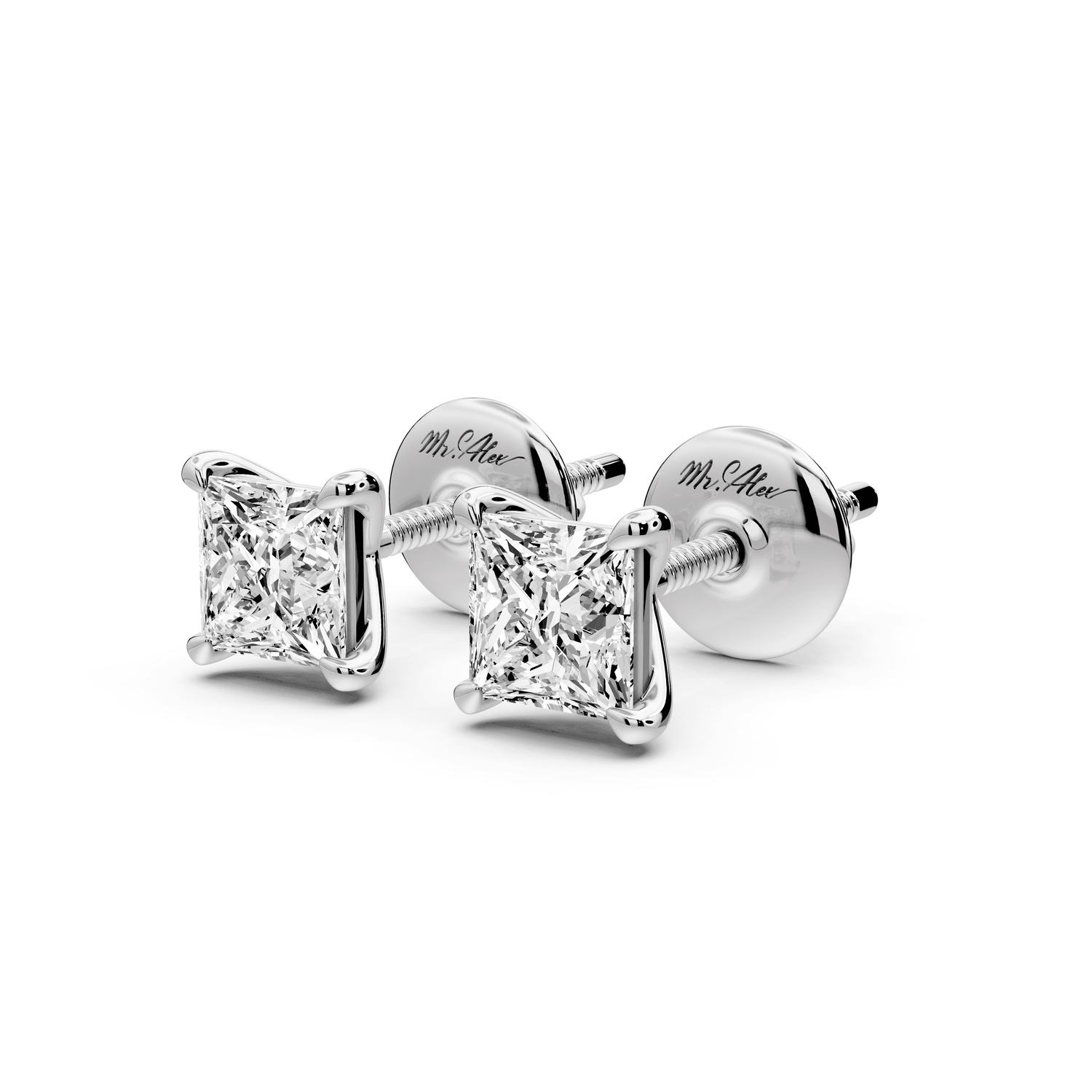 Aura - 1ct 14k white gold Princess - Cut Diamond Stud Earrings - Mr. Alex Jewelry