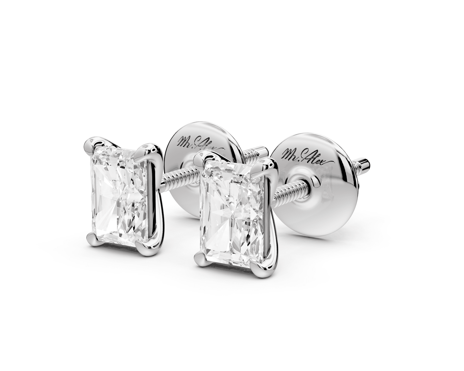 Aura - 1ct 14k white gold Radiant - Cut Diamond Stud Earrings - Mr. Alex Jewelry