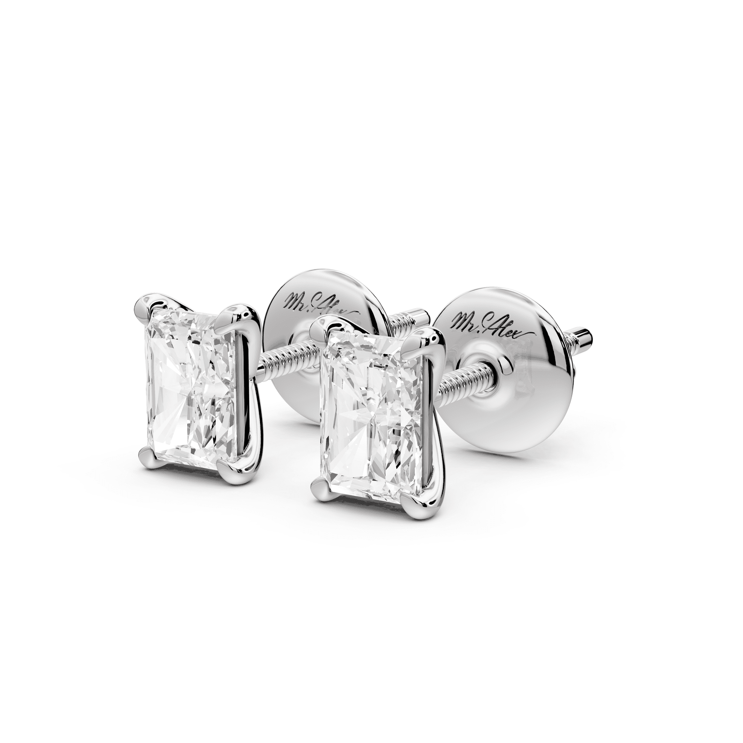 Aura - 1ct 14k white gold Radiant - Cut Diamond Stud Earrings - Mr. Alex Jewelry
