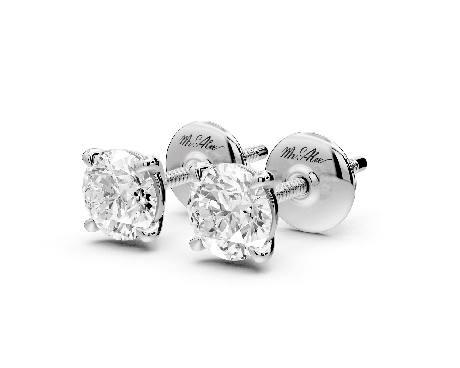 Aura - 1ct 14k white gold Round - Cut Diamond Stud Earrings - Mr. Alex Jewelry