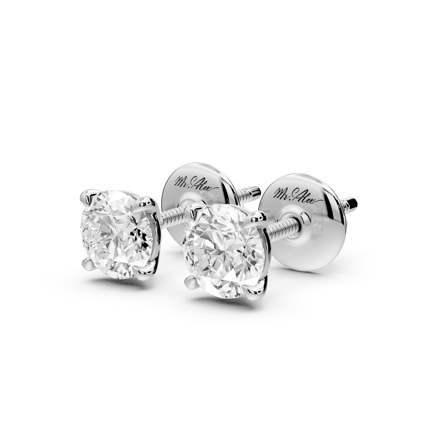Aura - 1ct 14k white gold Round - Cut Diamond Stud Earrings - Mr. Alex Jewelry