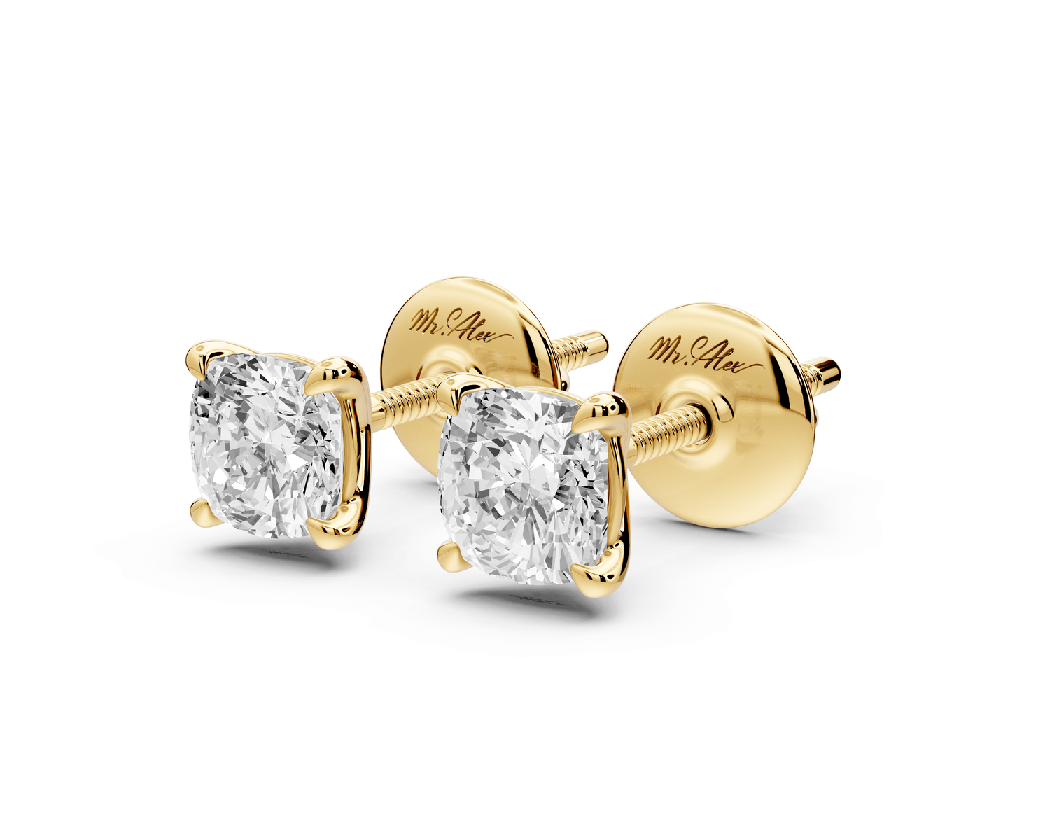 Aura - 1ct 14k yellow gold Cushion - Cut Diamond Stud Earrings - Mr. Alex Jewelry