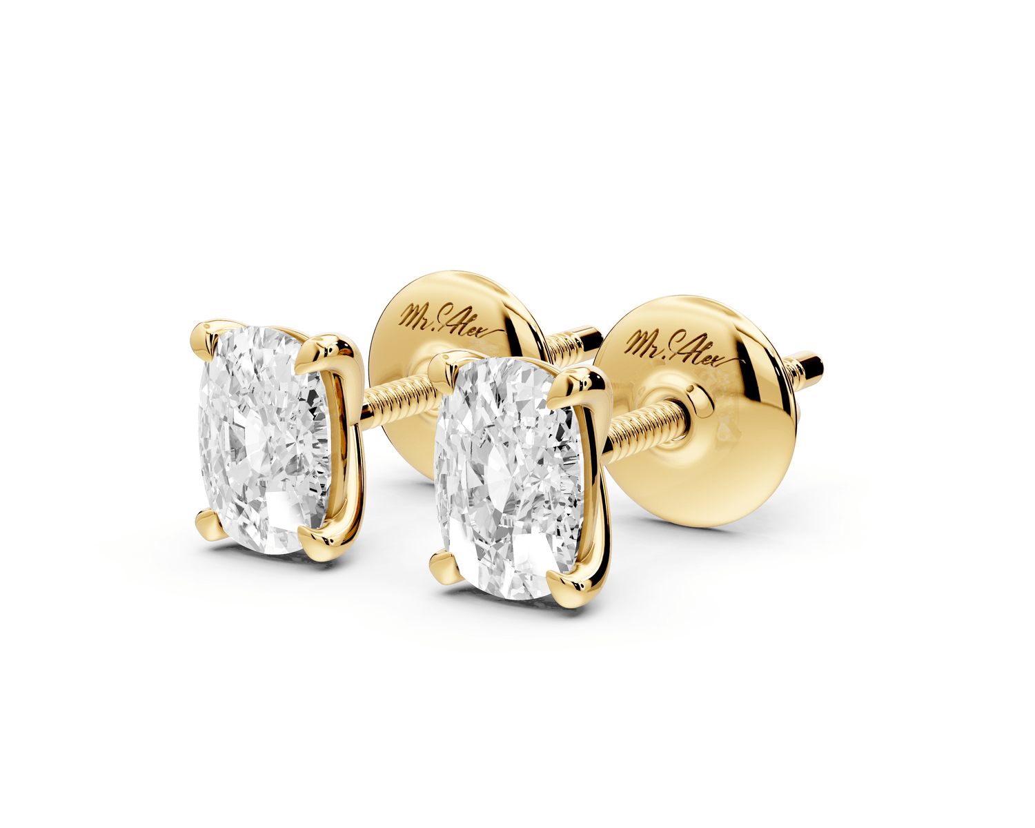 Aura - 1ct 14k yellow gold Elgcushion - Cut Diamond Stud Earrings - Mr. Alex Jewelry