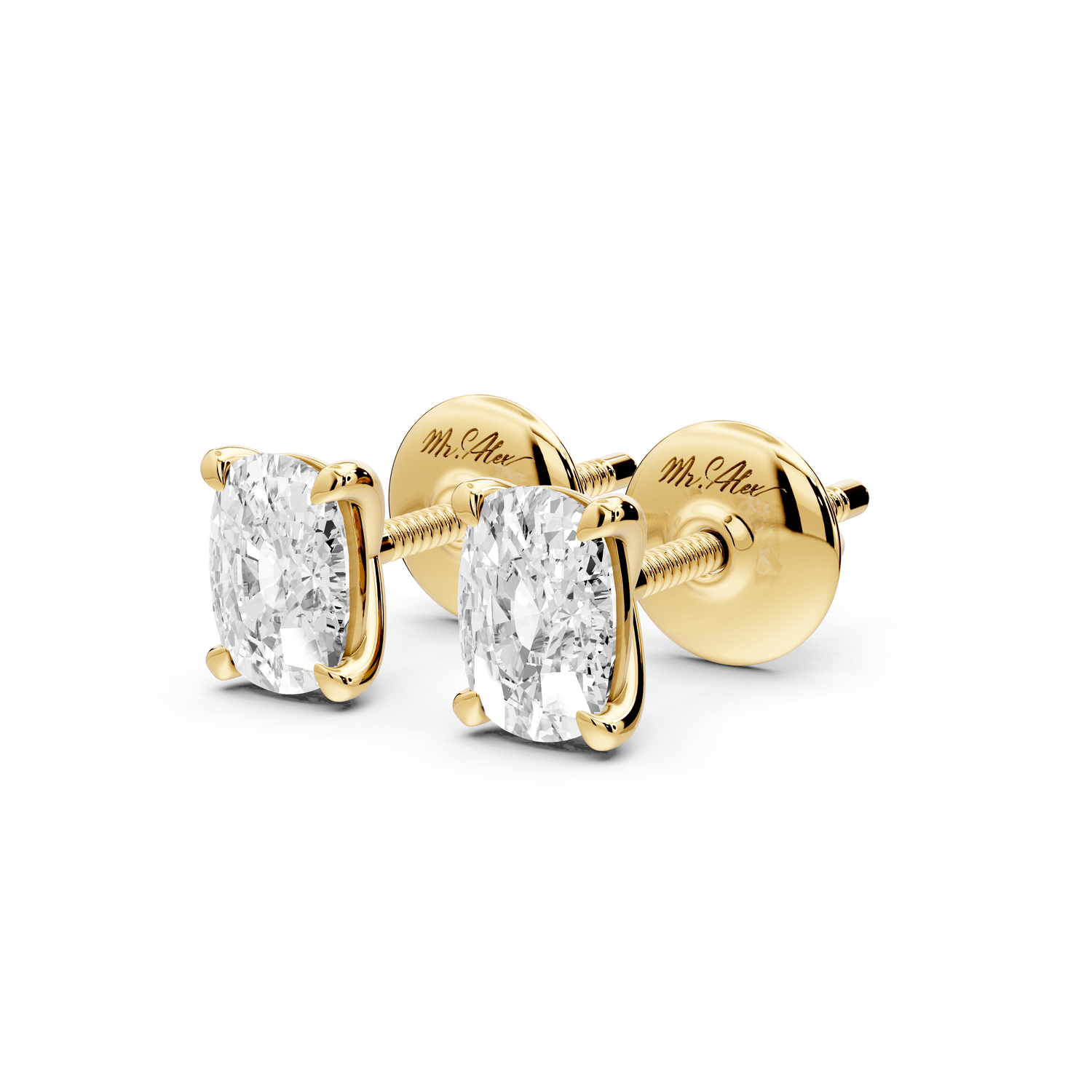 Aura - 1ct 14k yellow gold Elgcushion - Cut Diamond Stud Earrings - Mr. Alex Jewelry