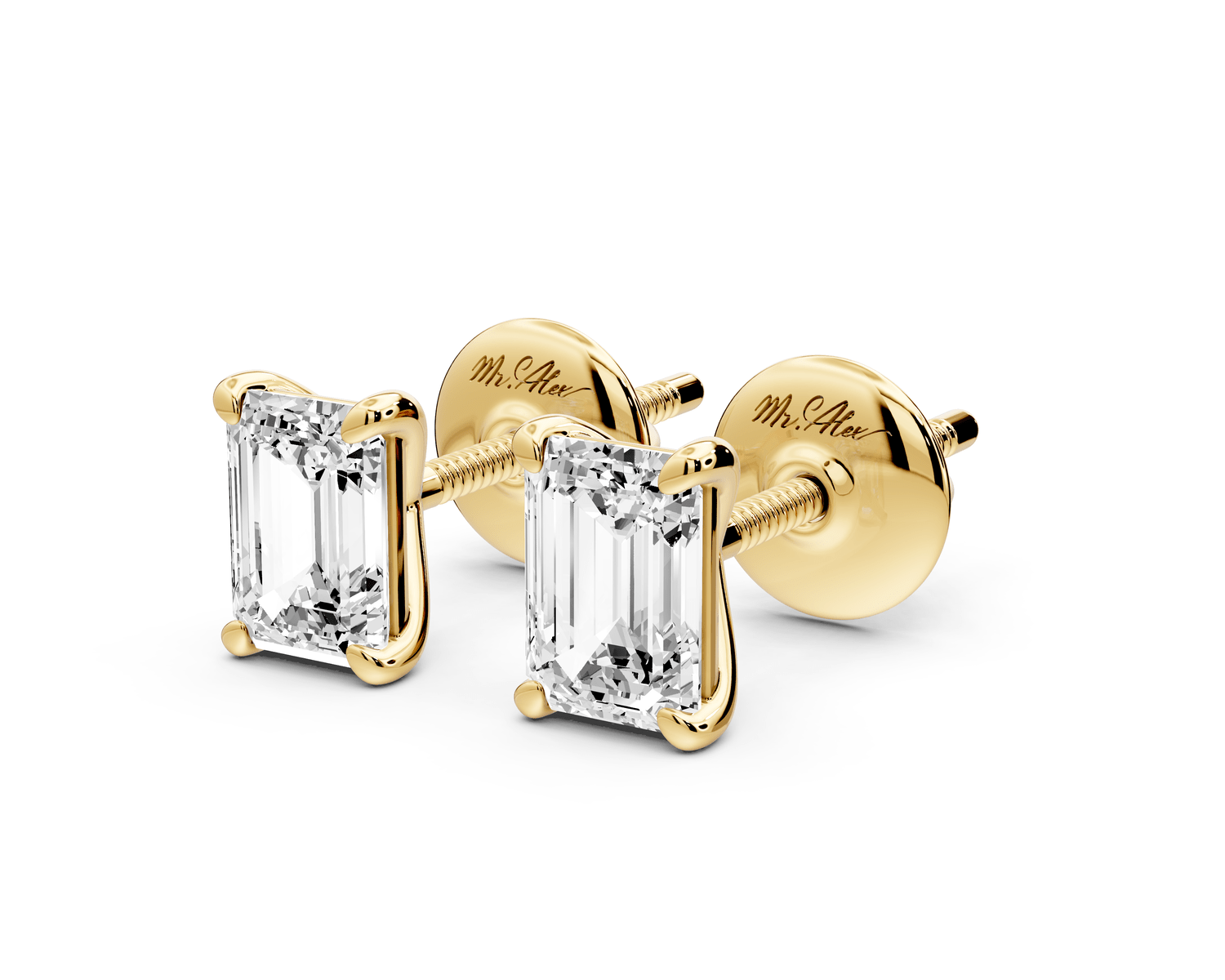 Aura - 1ct 14k yellow gold Emerald - Cut Diamond Stud Earrings - Mr. Alex Jewelry