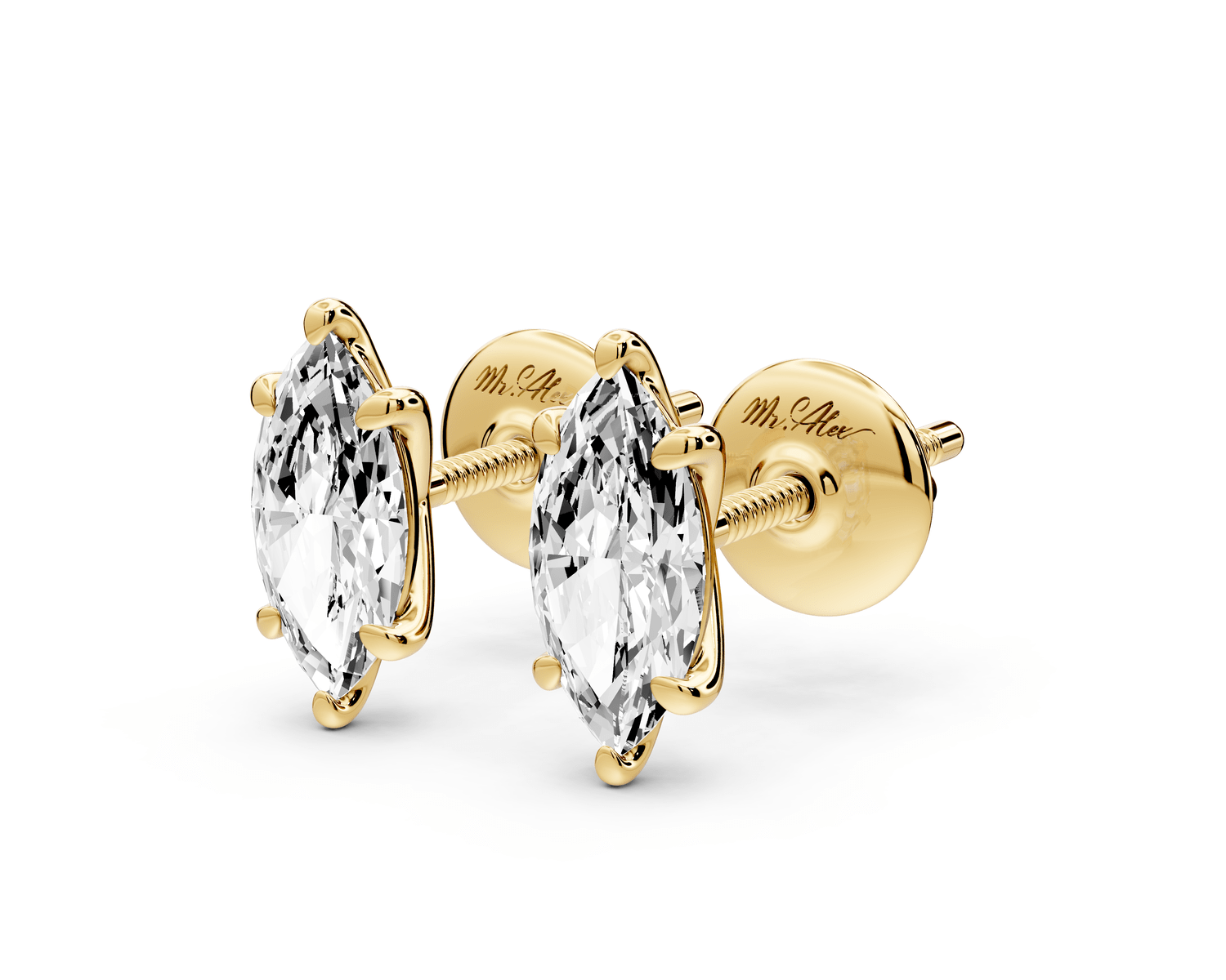 Aura - 1ct 14k yellow gold Marquise - Cut Diamond Stud Earrings - Mr. Alex Jewelry