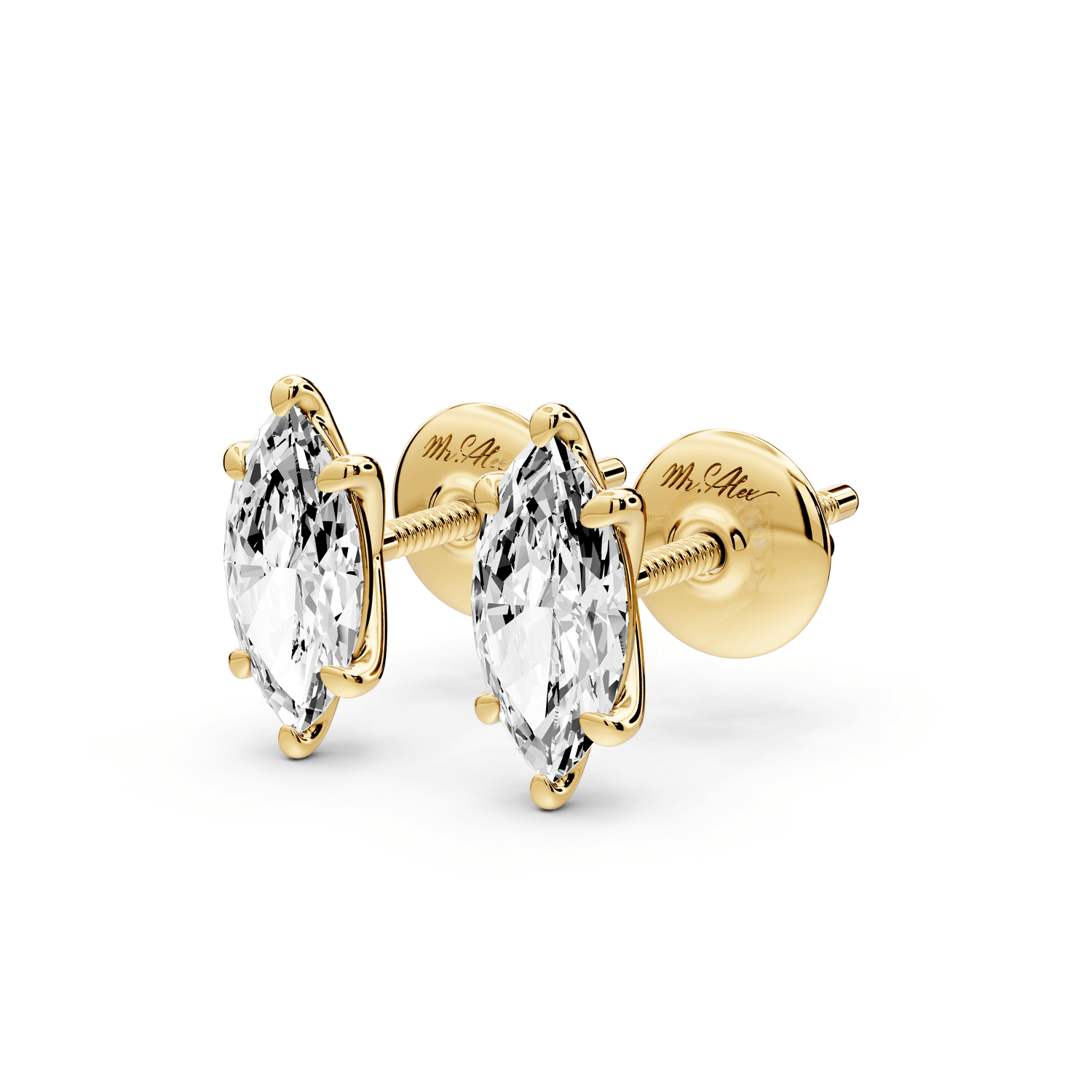 Aura - 1ct 14k yellow gold Marquise - Cut Diamond Stud Earrings - Mr. Alex Jewelry