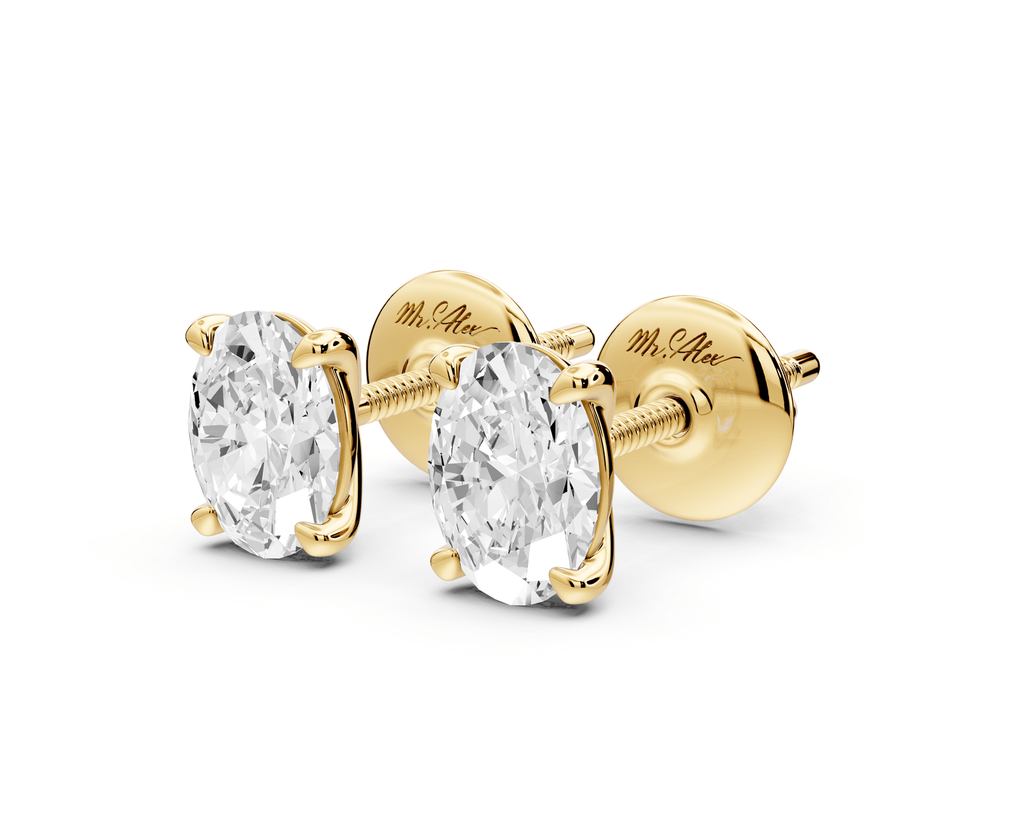 Aura - 1ct 14k yellow gold Oval - Cut Diamond Stud Earrings - Mr. Alex Jewelry