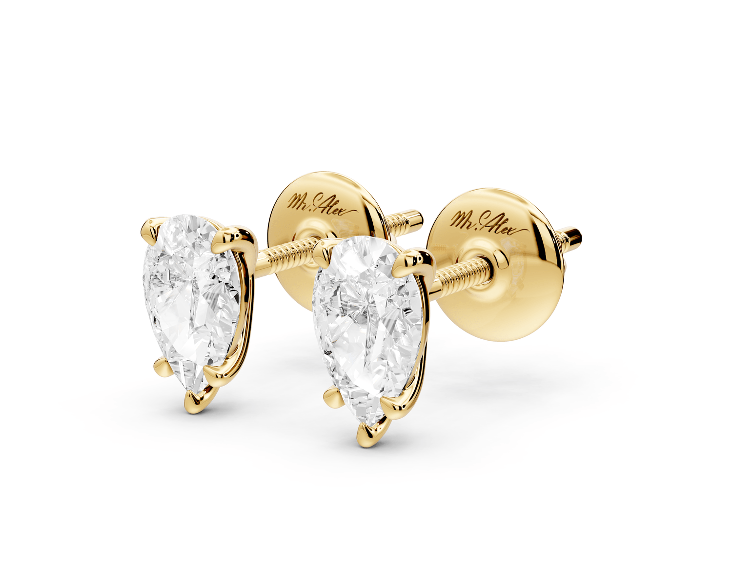 Aura - 1ct 14k yellow gold Pear - Cut Diamond Stud Earrings - Mr. Alex Jewelry