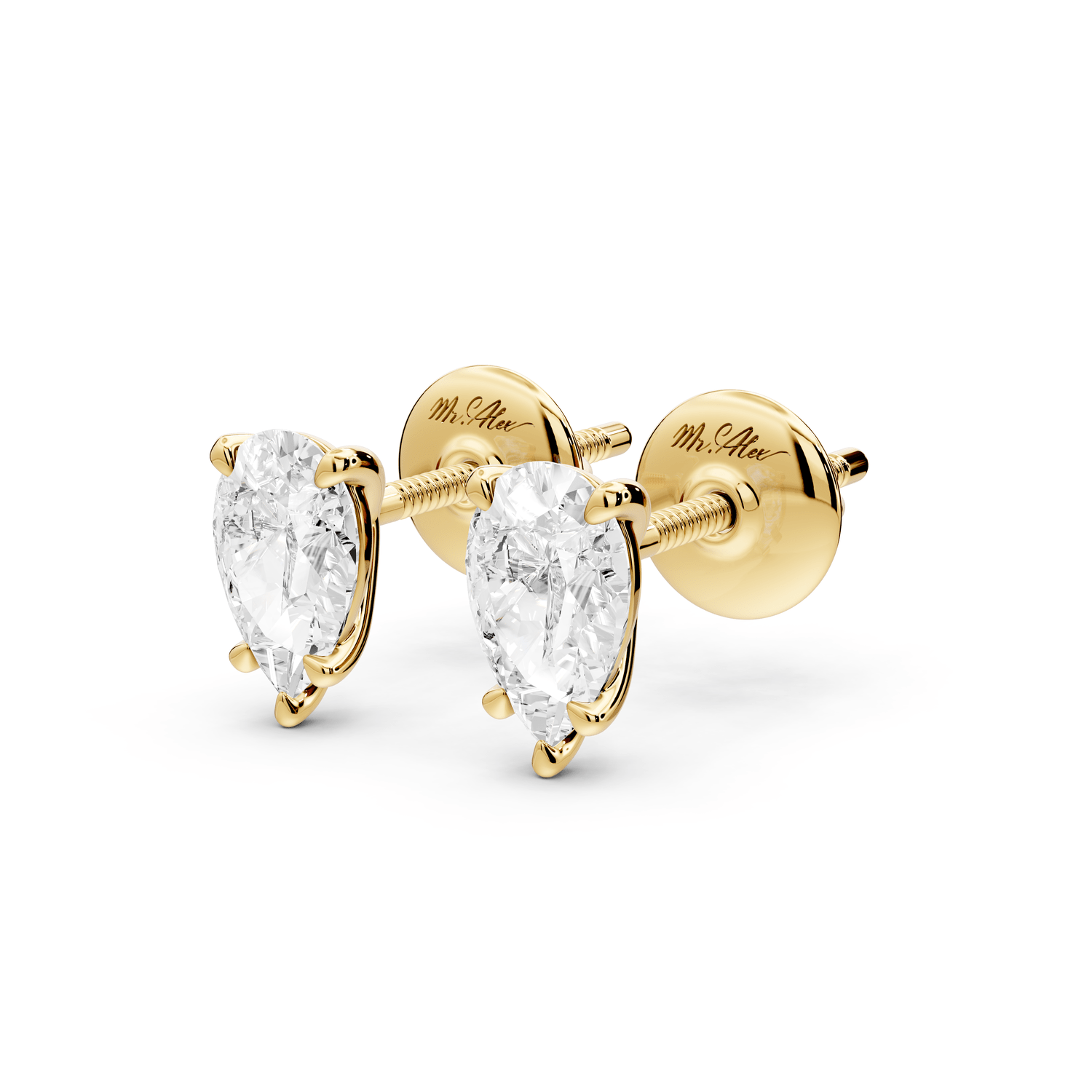 Aura - 1ct 14k yellow gold Pear - Cut Diamond Stud Earrings - Mr. Alex Jewelry