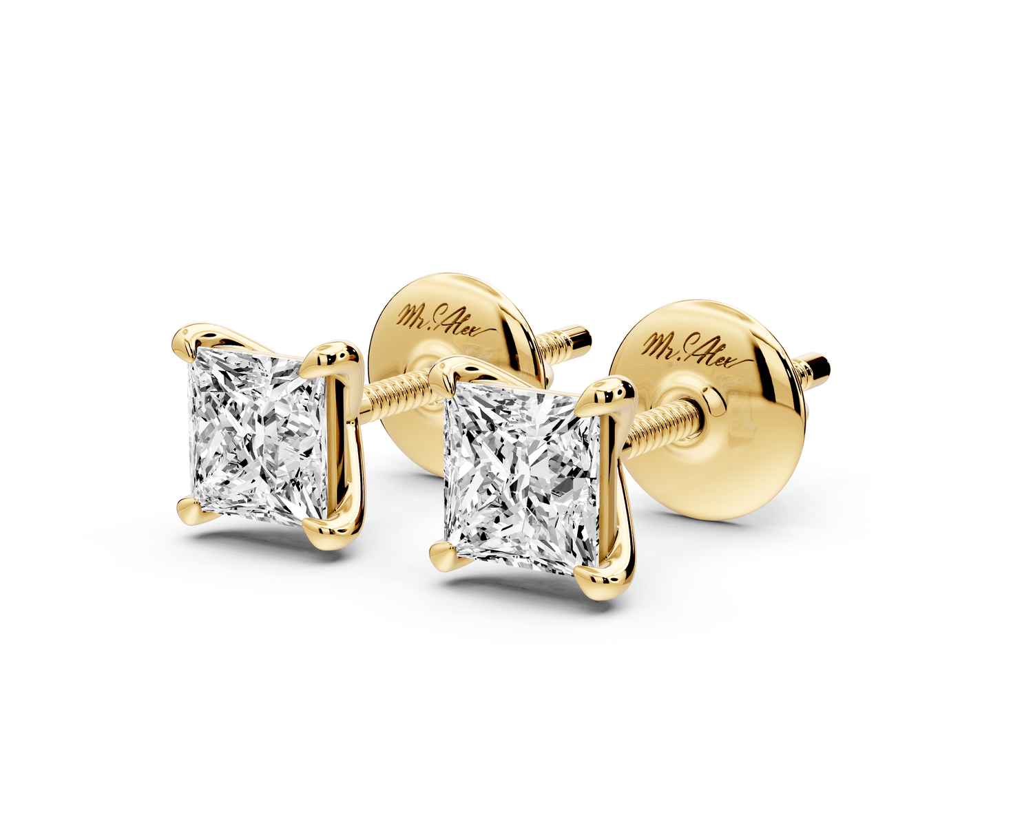 Aura - 1ct 14k yellow gold Princess - Cut Diamond Stud Earrings - Mr. Alex Jewelry