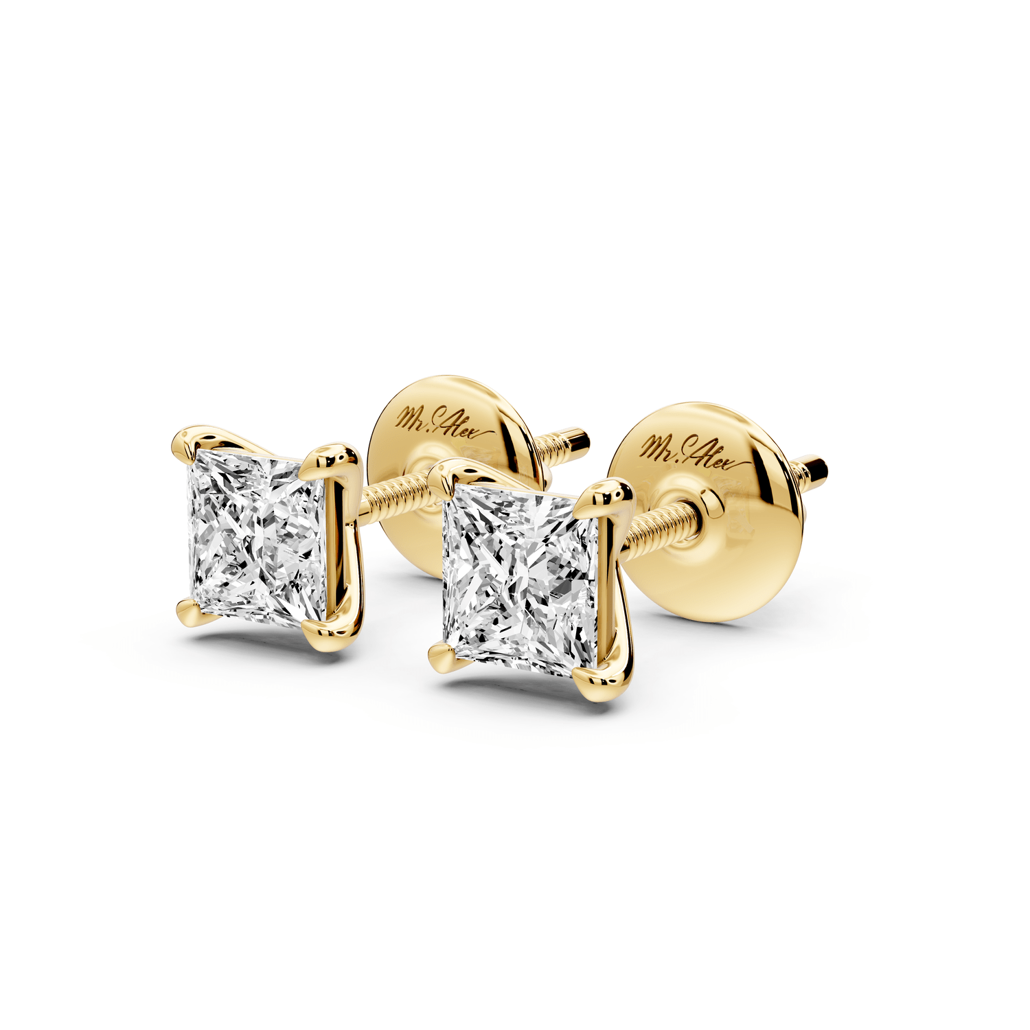 Aura - 1ct 14k yellow gold Princess - Cut Diamond Stud Earrings - Mr. Alex Jewelry