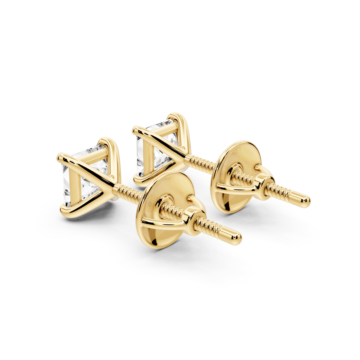 Aura - 1ct 14k yellow gold Princess - Cut Diamond Stud Earrings - Mr. Alex Jewelry