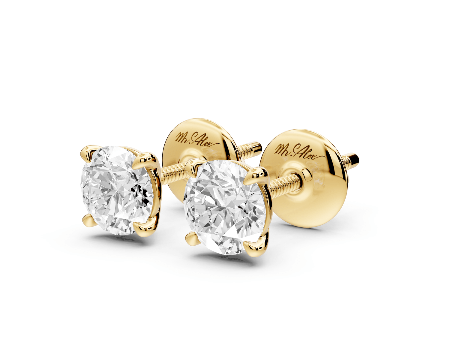 Aura - 1ct 14k yellow gold Round - Cut Diamond Stud Earrings - Mr. Alex Jewelry