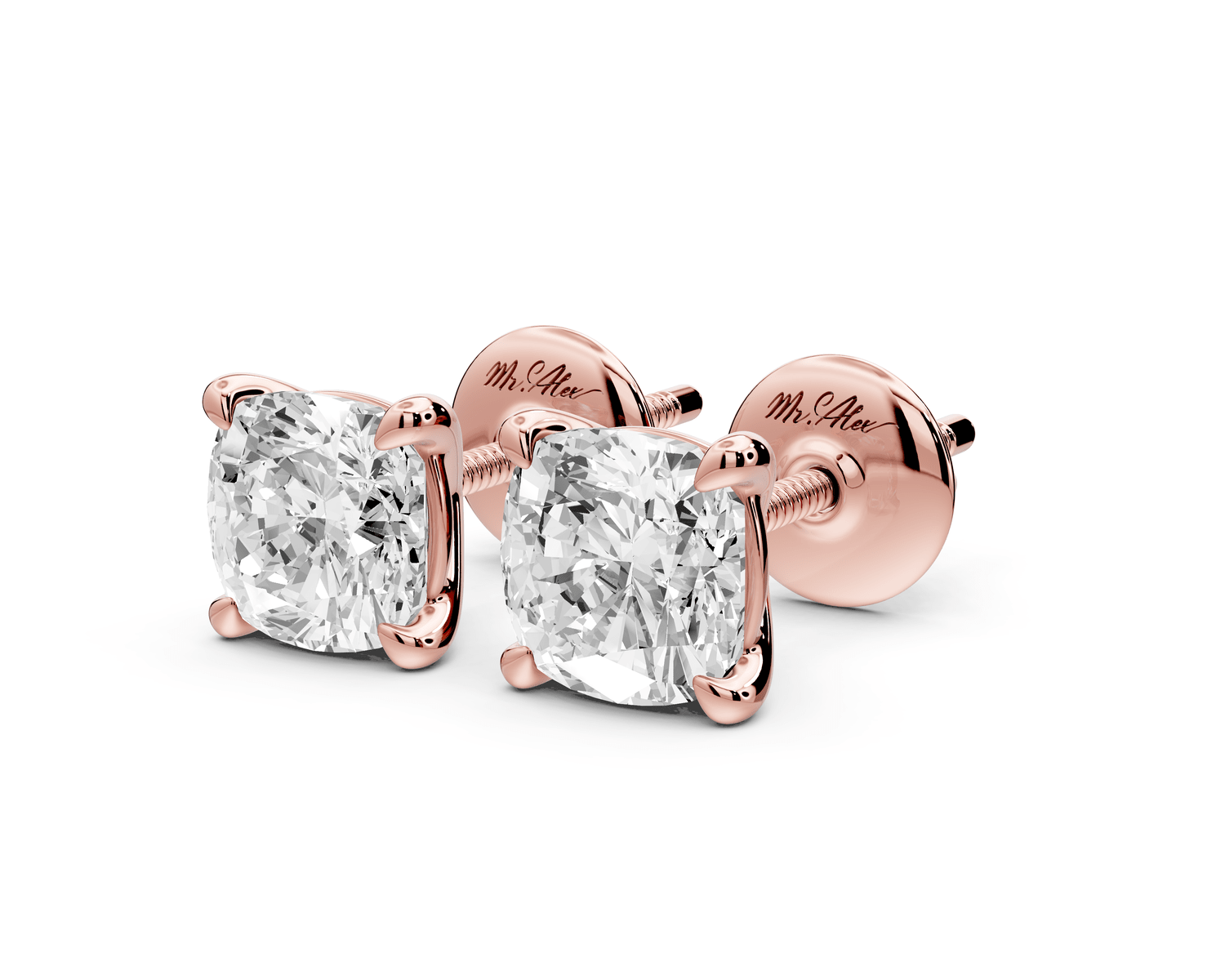 Aura - 2ct 14k rose gold Cushion - Cut Diamond Stud Earrings - Mr. Alex Jewelry
