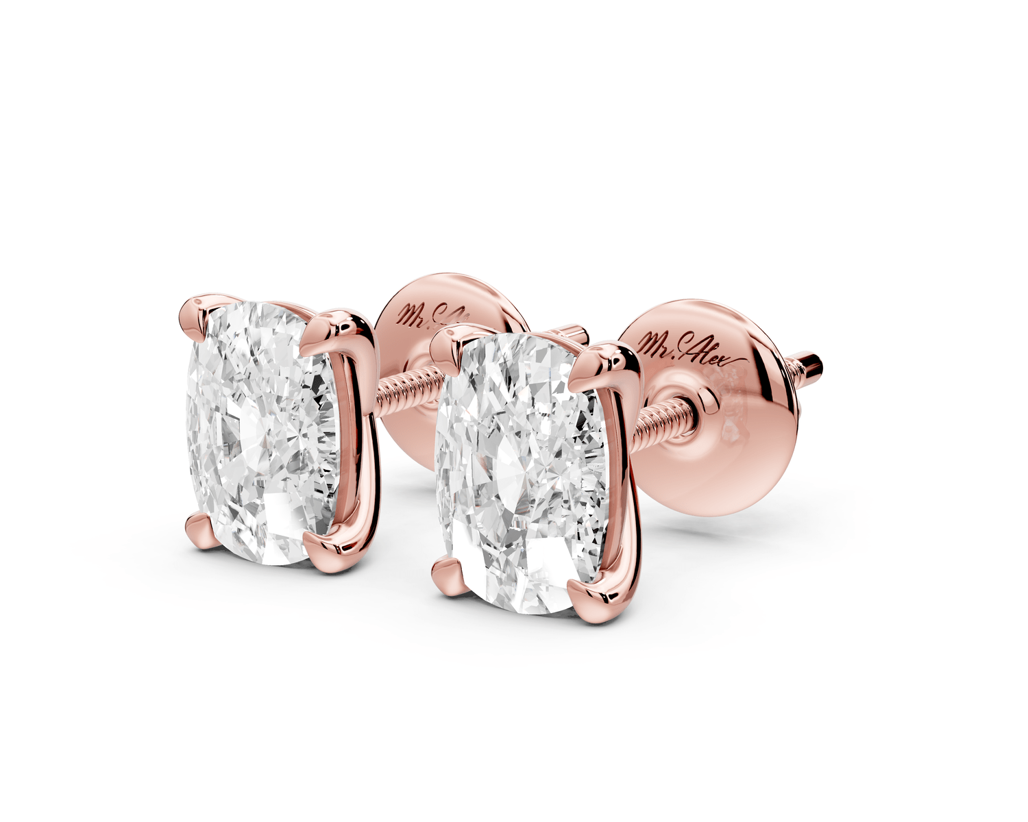 Aura - 2ct 14k rose gold Elgcushion - Cut Diamond Stud Earrings - Mr. Alex Jewelry