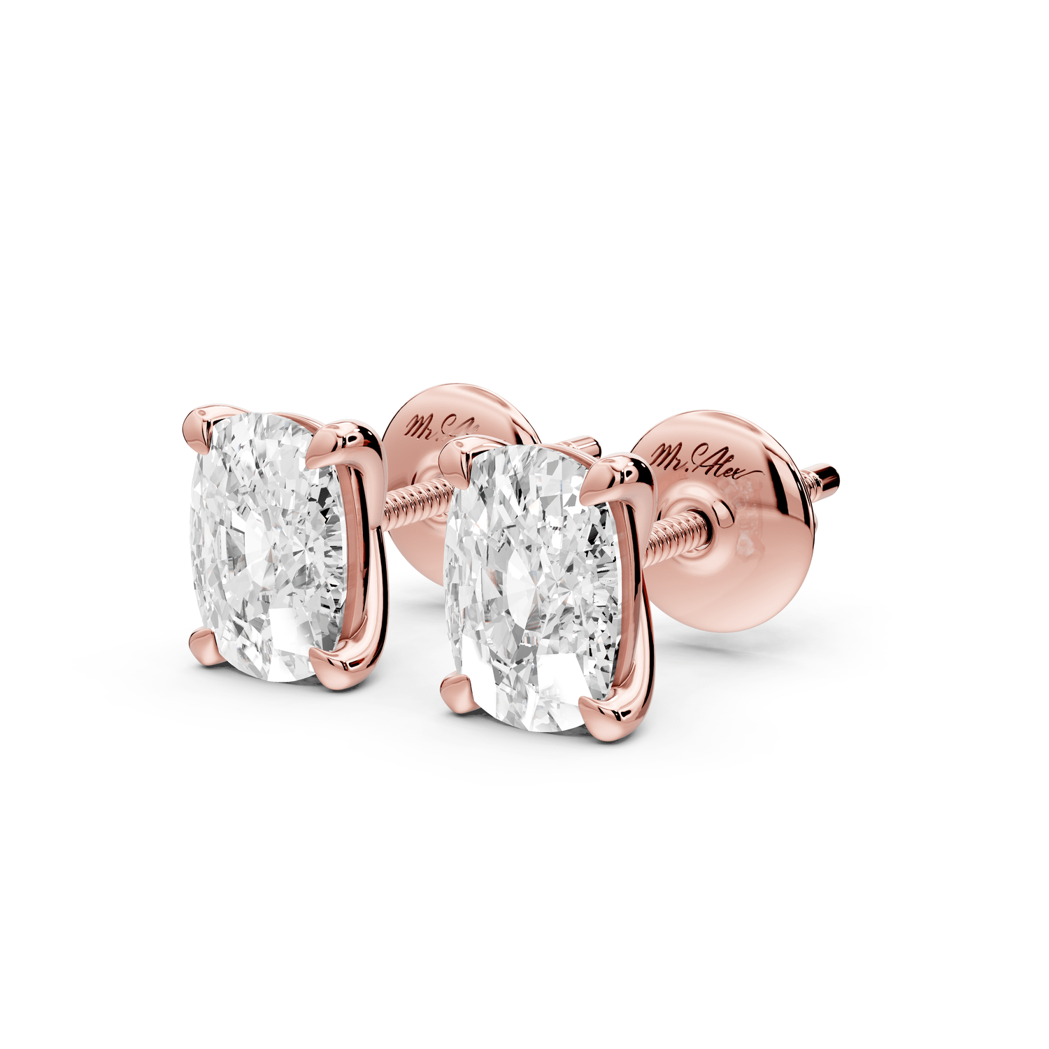 Aura - 2ct 14k rose gold Elgcushion - Cut Diamond Stud Earrings - Mr. Alex Jewelry