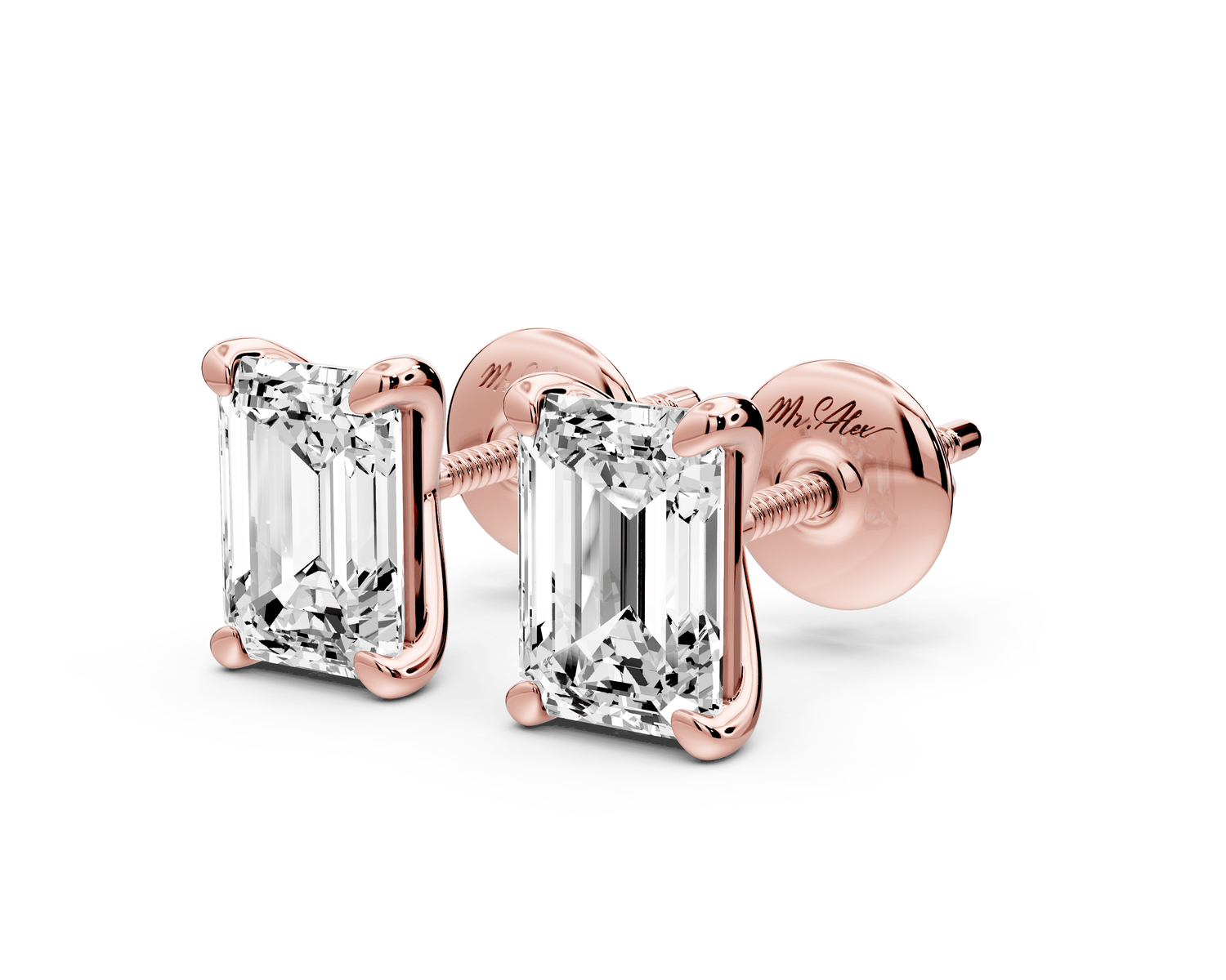 Aura - 2ct 14k rose gold Emerald - Cut Diamond Stud Earrings - Mr. Alex Jewelry