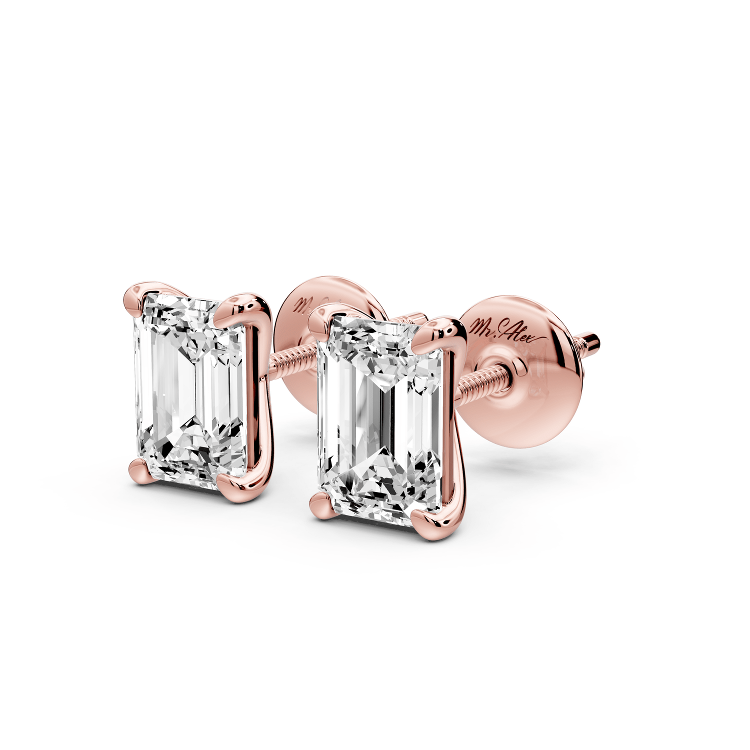 Aura - 2ct 14k rose gold Emerald - Cut Diamond Stud Earrings - Mr. Alex Jewelry