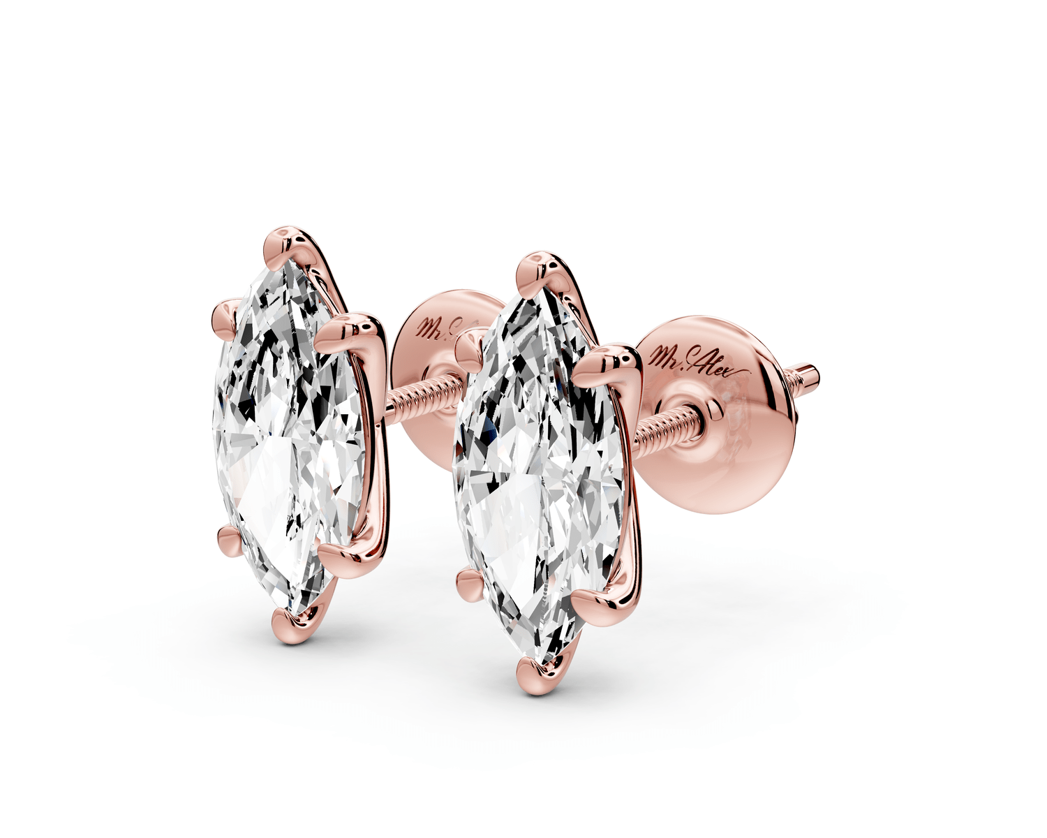 Aura - 2ct 14k rose gold Marquise - Cut Diamond Stud Earrings - Mr. Alex Jewelry