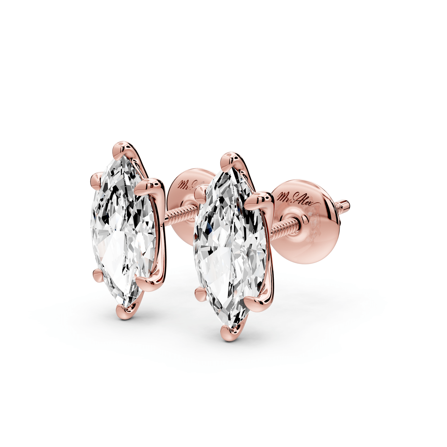 Aura - 2ct 14k rose gold Marquise - Cut Diamond Stud Earrings - Mr. Alex Jewelry