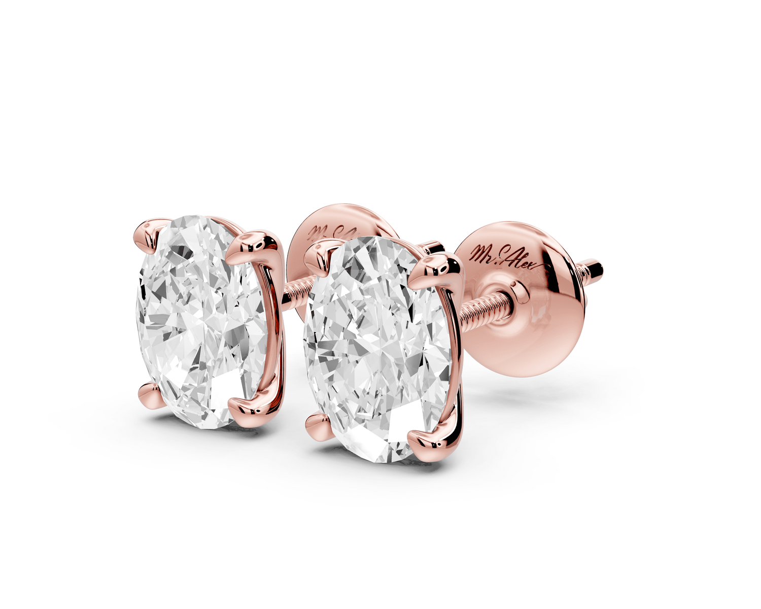 Aura - 2ct 14k rose gold Oval - Cut Diamond Stud Earrings - Mr. Alex Jewelry