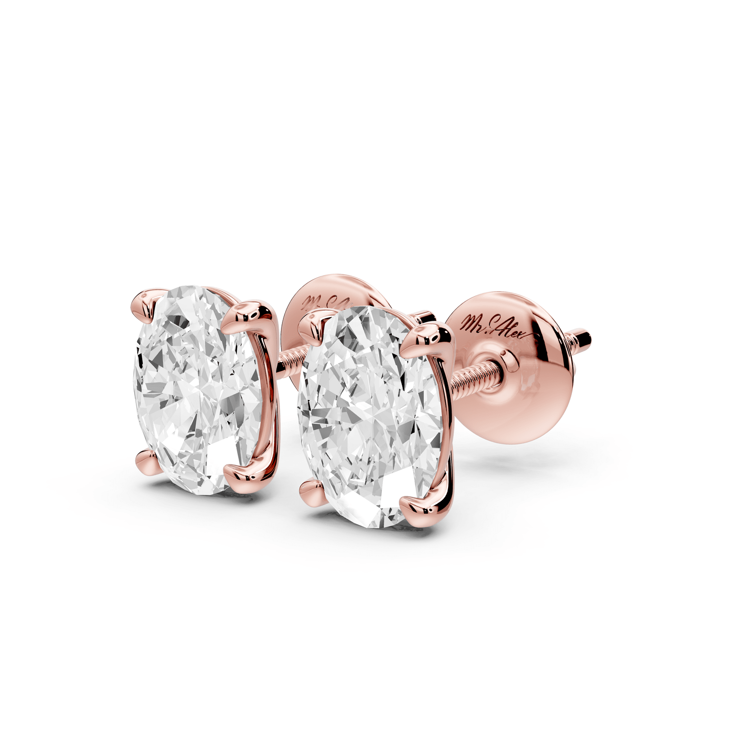 Aura - 2ct 14k rose gold Oval - Cut Diamond Stud Earrings - Mr. Alex Jewelry