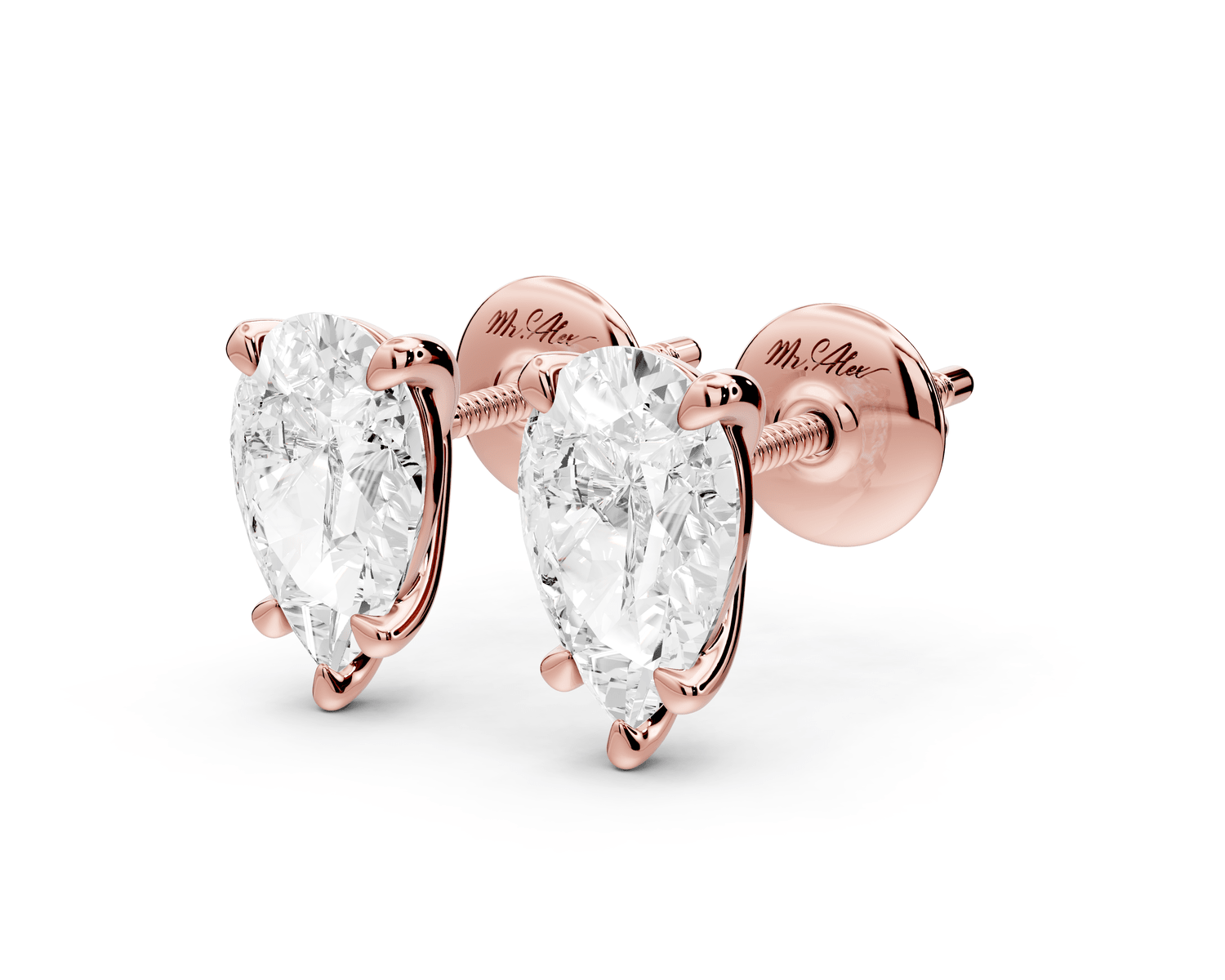 Aura - 2ct 14k rose gold Pear - Cut Diamond Stud Earrings - Mr. Alex Jewelry