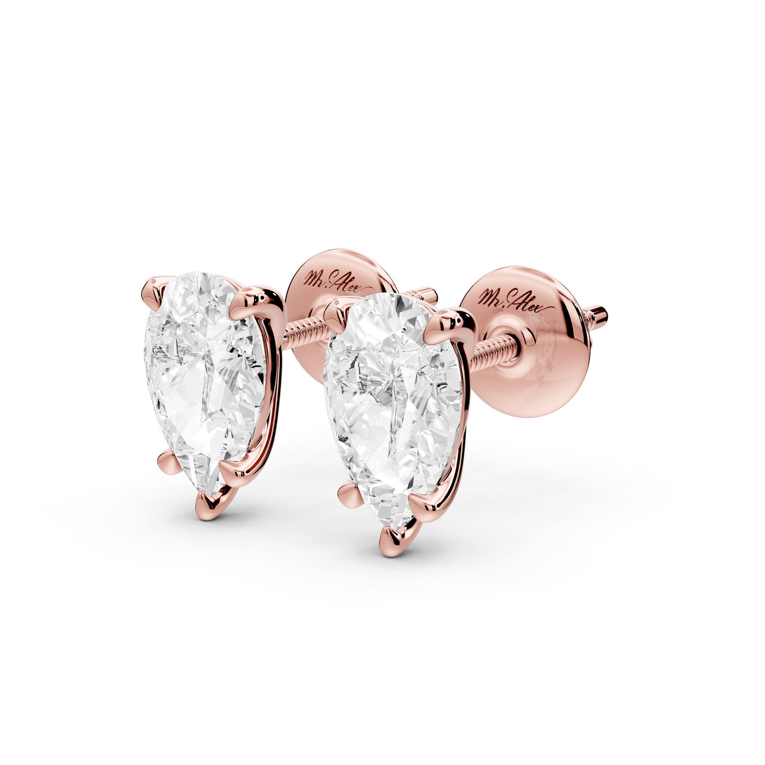Aura - 2ct 14k rose gold Pear - Cut Diamond Stud Earrings - Mr. Alex Jewelry