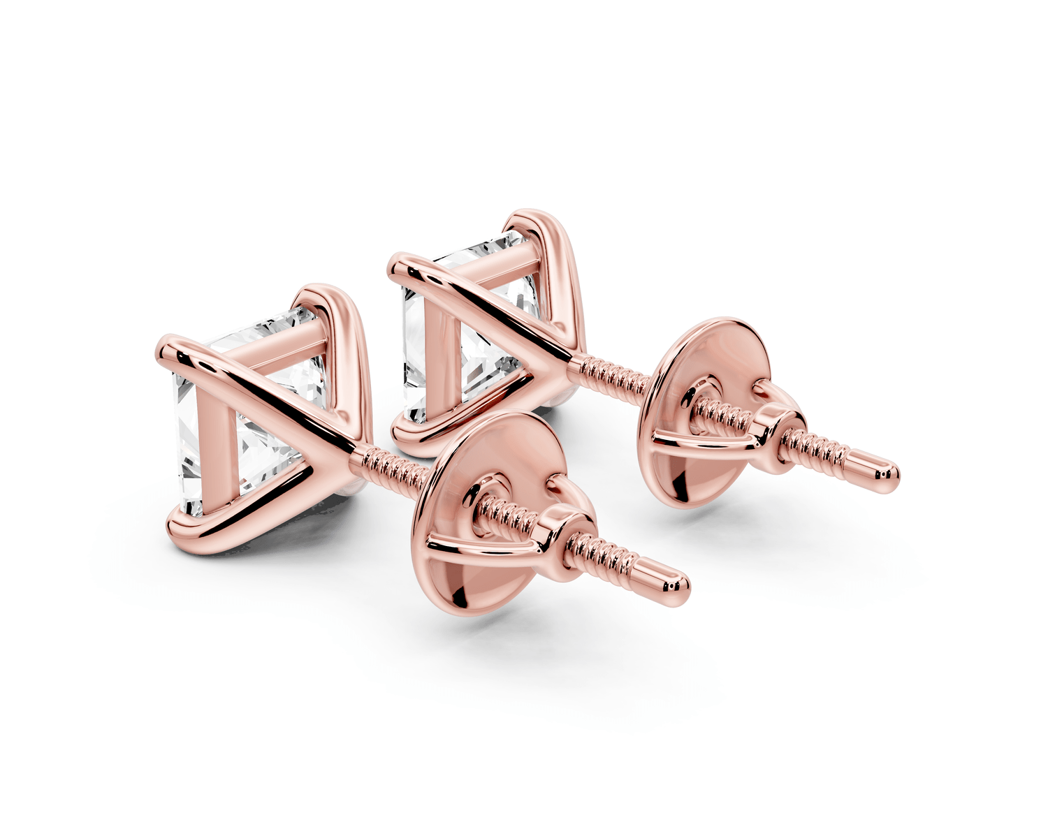 Aura - 2ct 14k rose gold Princess - Cut Diamond Stud Earrings - Mr. Alex Jewelry