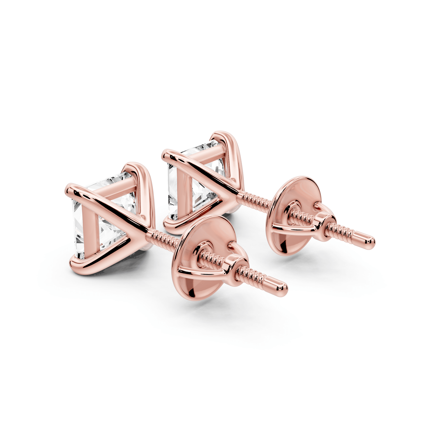 Aura - 2ct 14k rose gold Princess - Cut Diamond Stud Earrings - Mr. Alex Jewelry