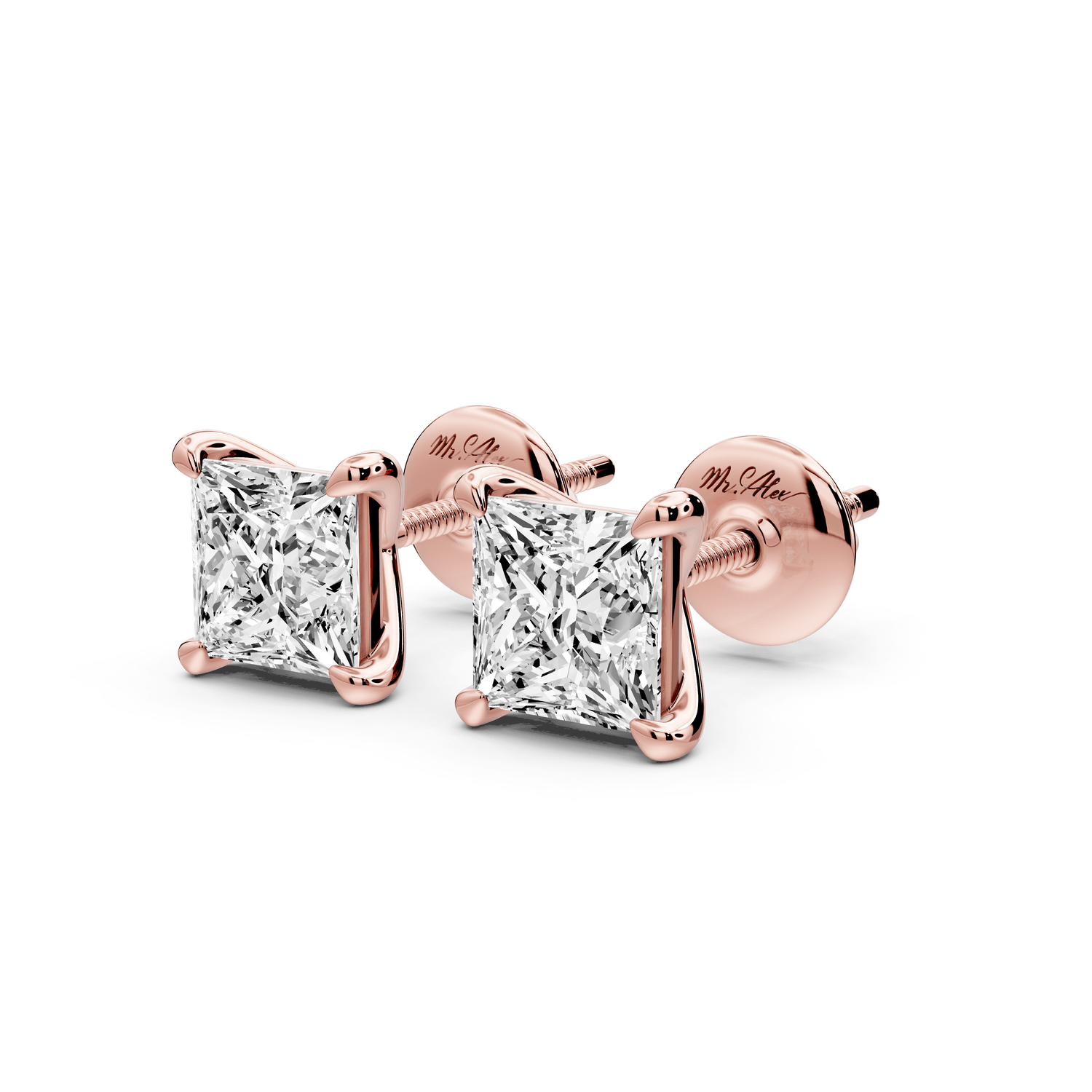 Aura - 2ct 14k rose gold Princess - Cut Diamond Stud Earrings - Mr. Alex Jewelry