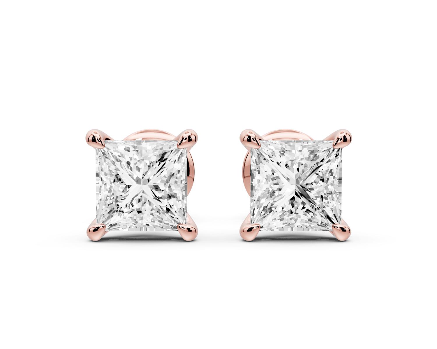 Aura - 2ct 14k rose gold Princess - Cut Diamond Stud Earrings - Mr. Alex Jewelry