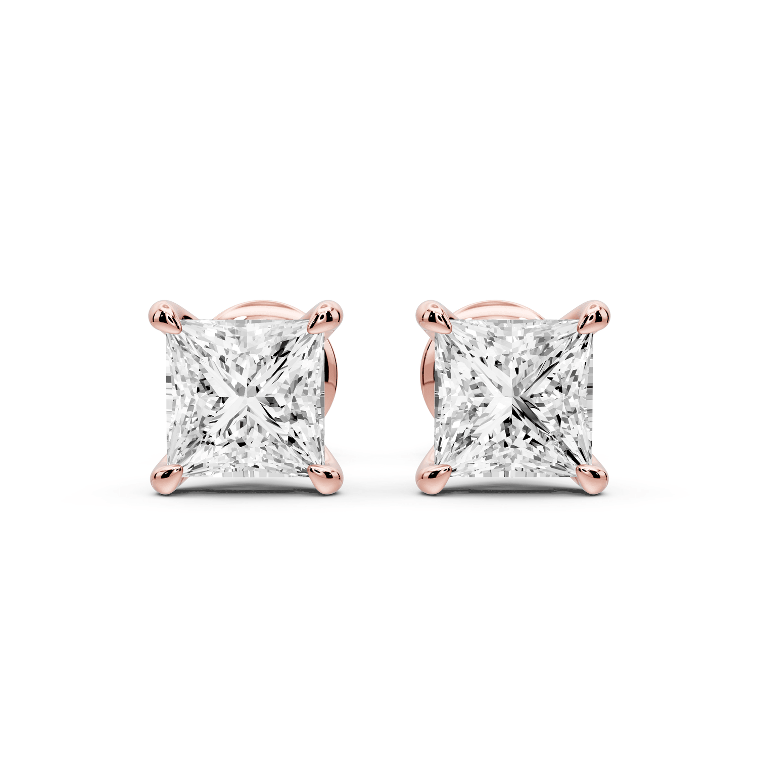 Aura - 2ct 14k rose gold Princess - Cut Diamond Stud Earrings - Mr. Alex Jewelry