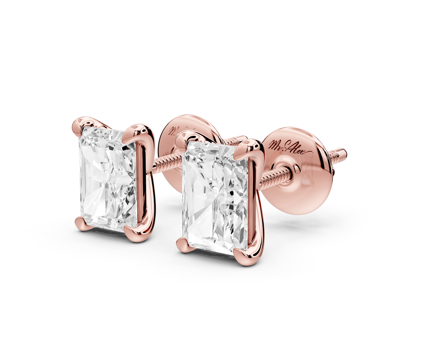 Aura - 2ct 14k rose gold Radiant - Cut Diamond Stud Earrings - Mr. Alex Jewelry